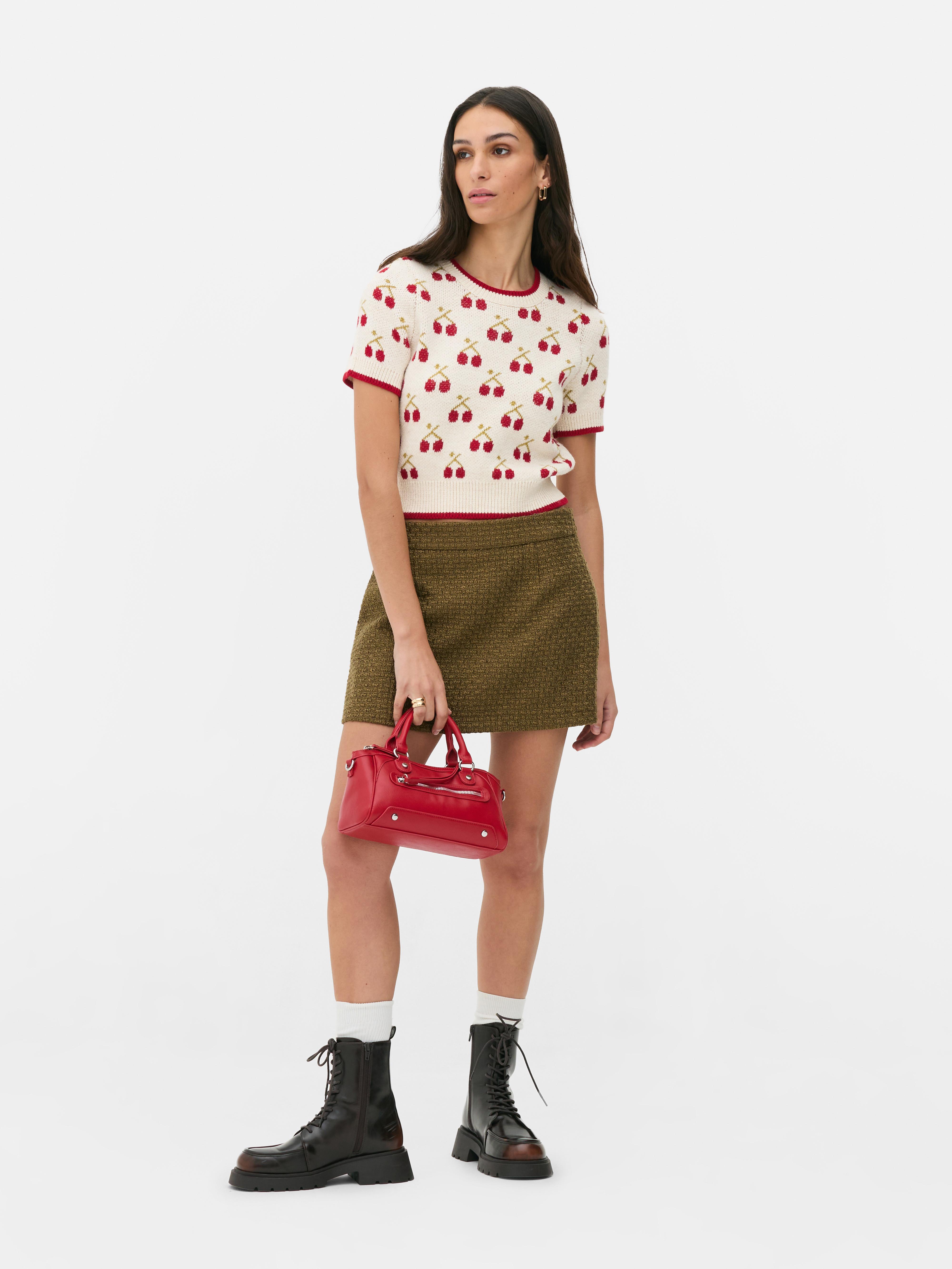 Jersey de punto de manga corta con cerezas