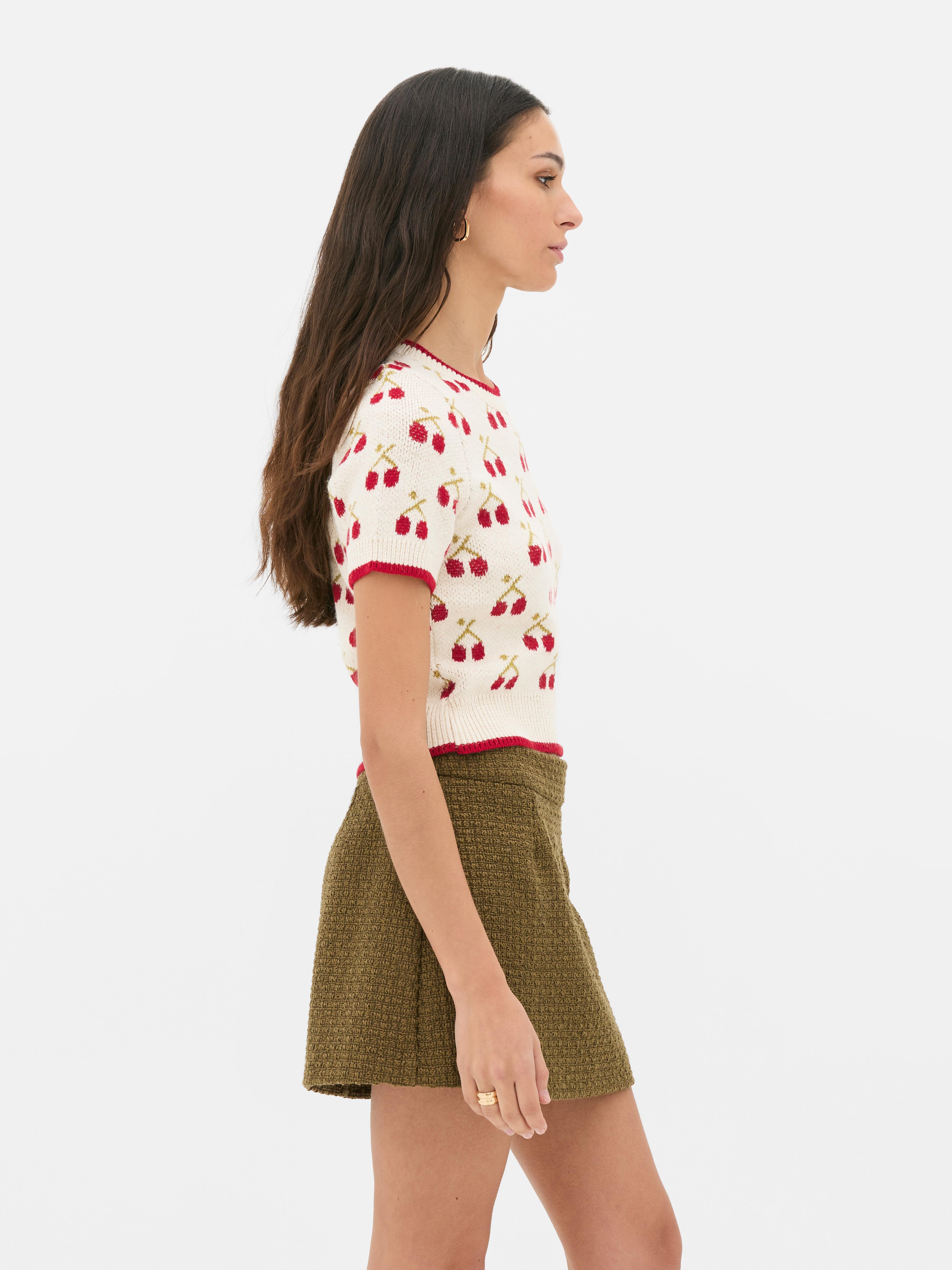 Jersey de punto de manga corta con cerezas