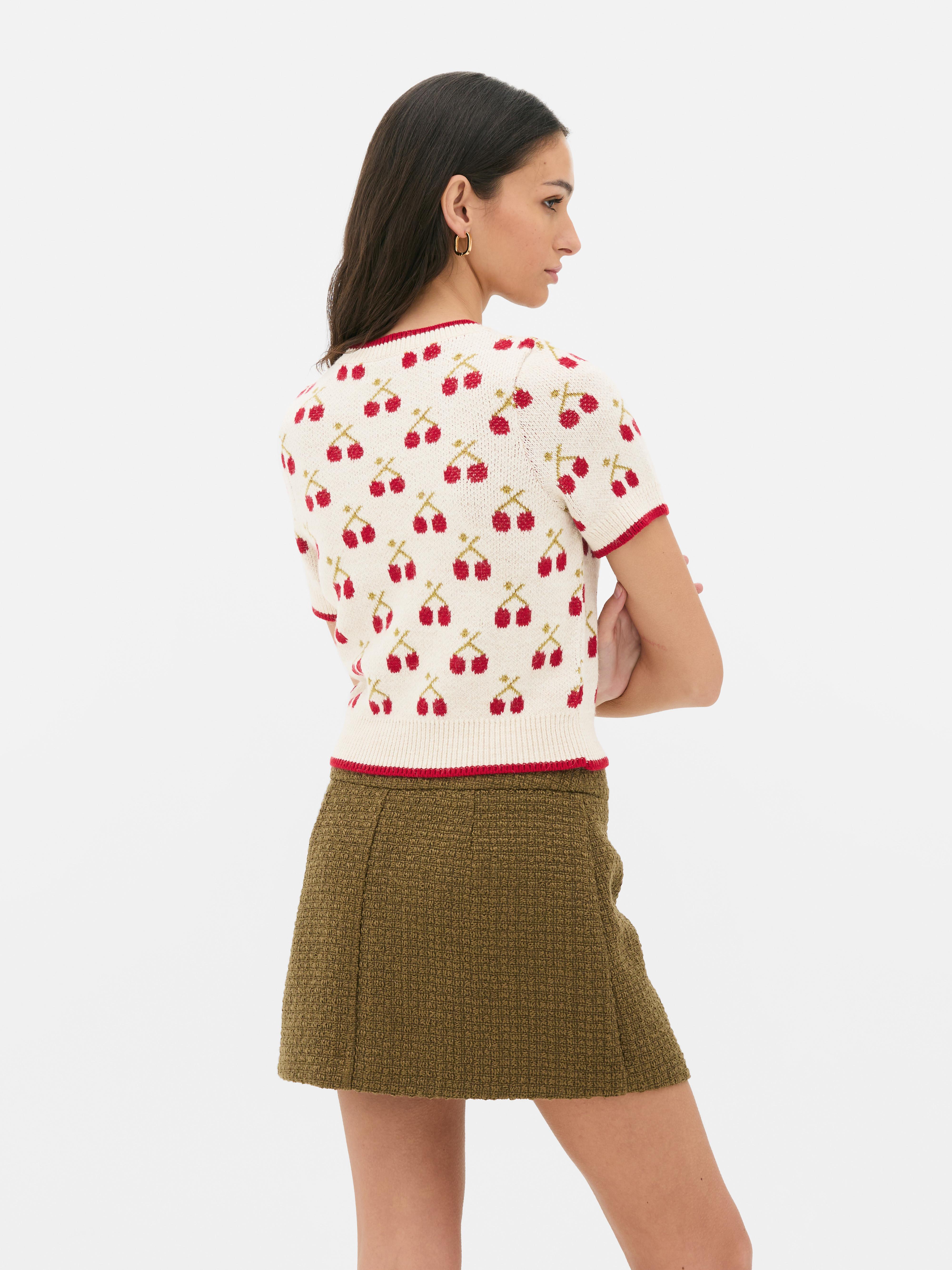 Jersey de punto de manga corta con cerezas