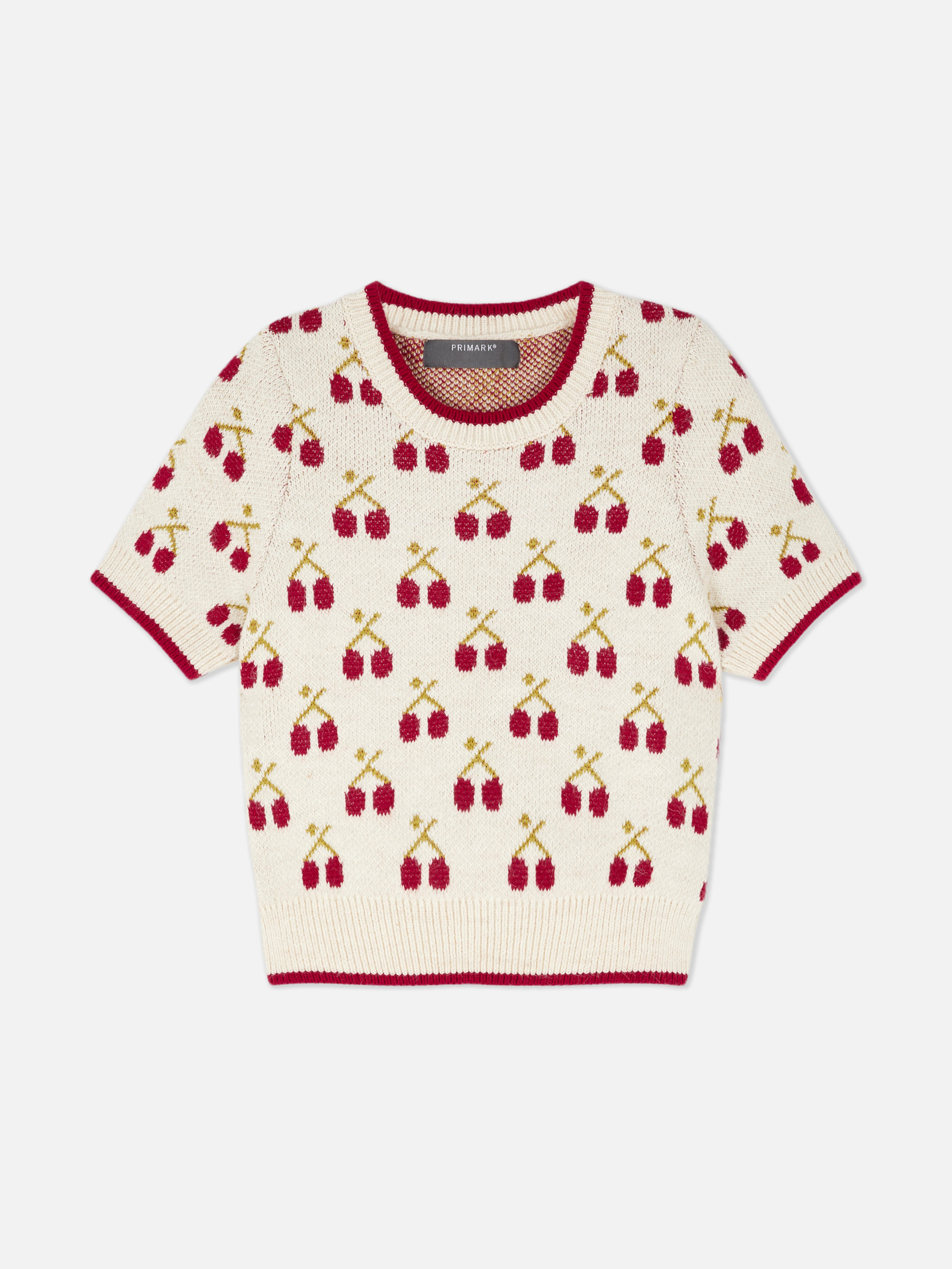 Jersey de punto de manga corta con cerezas