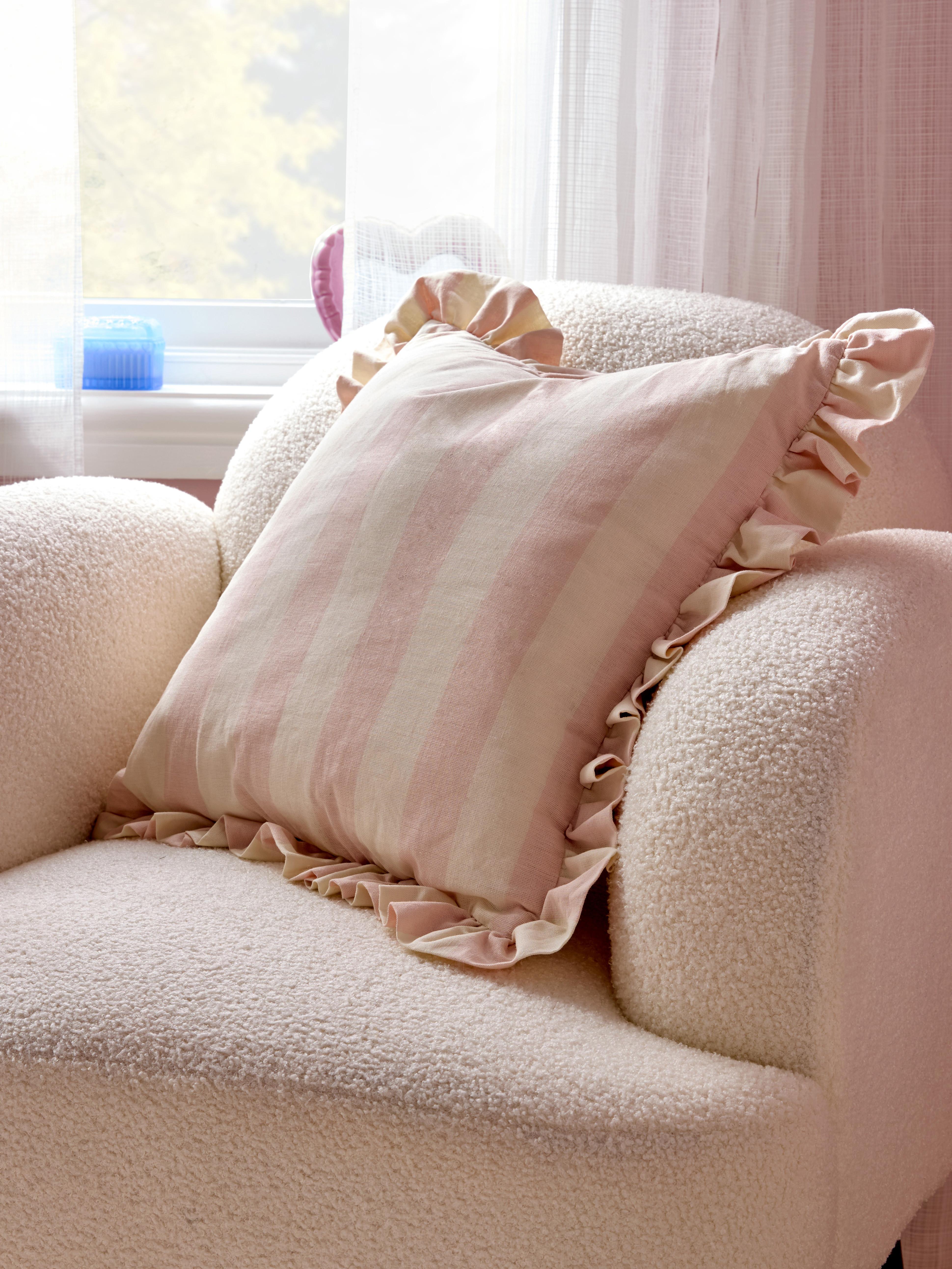 Striped Square Cushion with Frills
