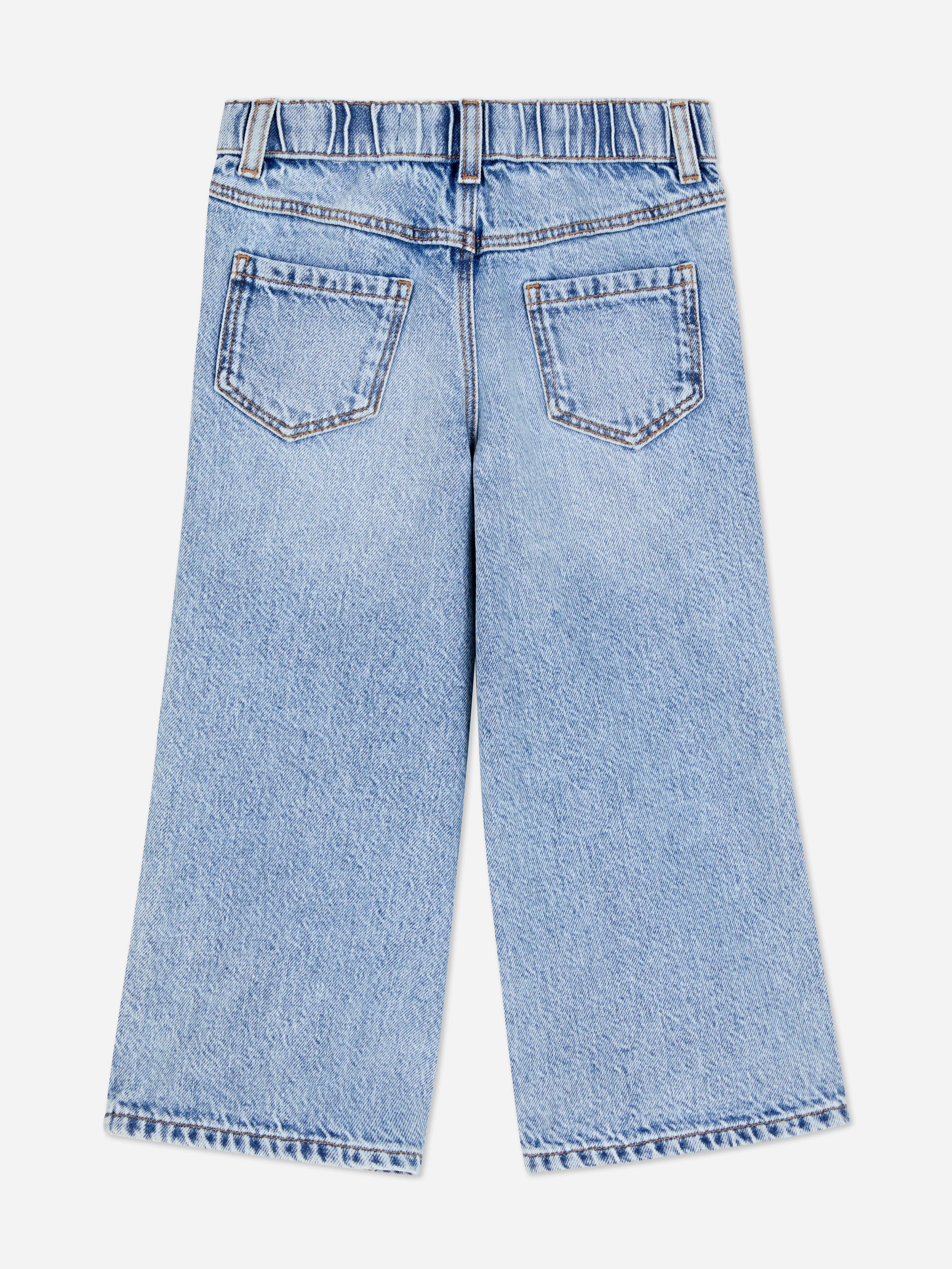 Denim-Jeans mit weitem Bein und Stickerei