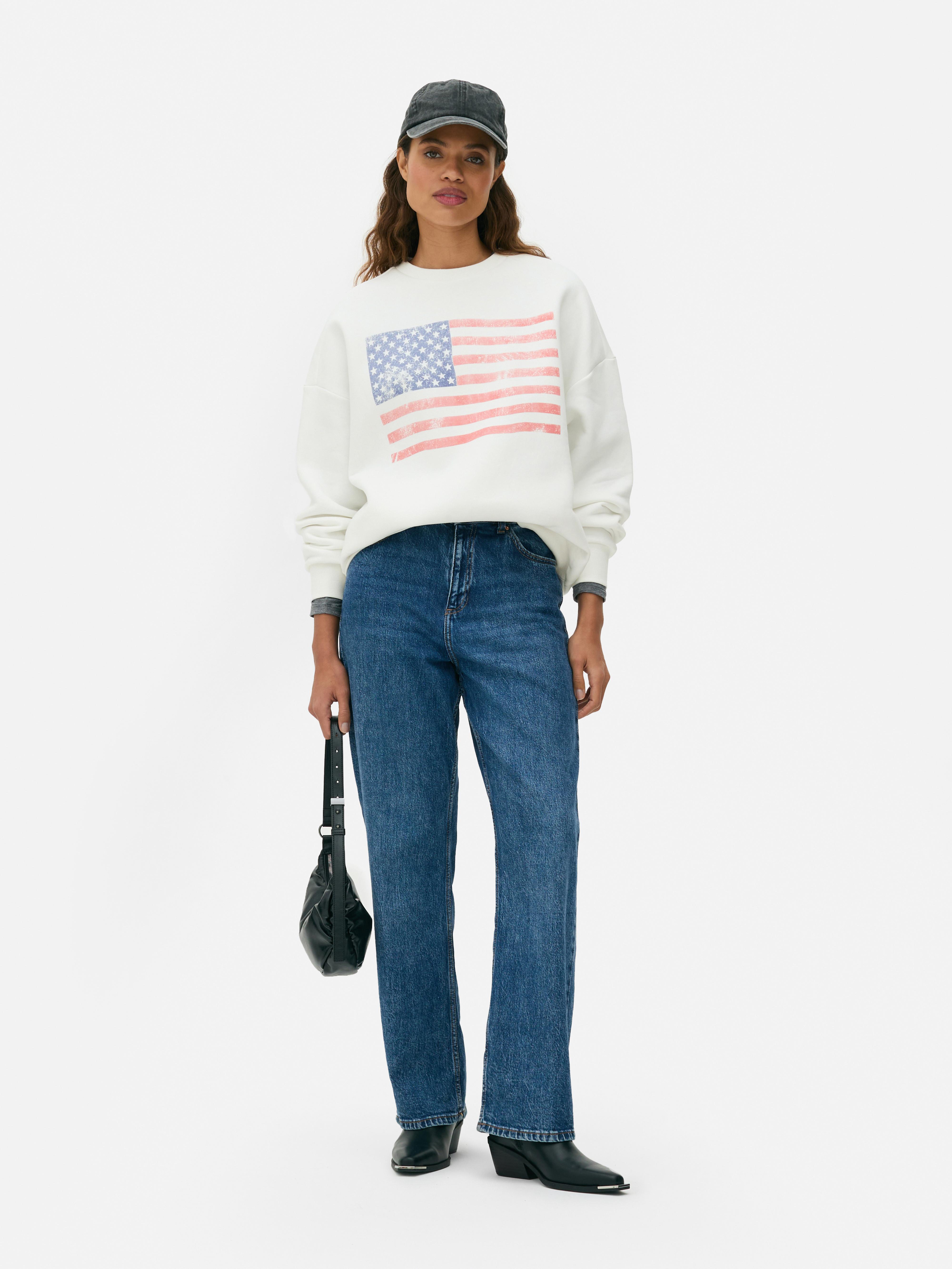 Women s White Co ord American Flag Sweatshirt Penneys