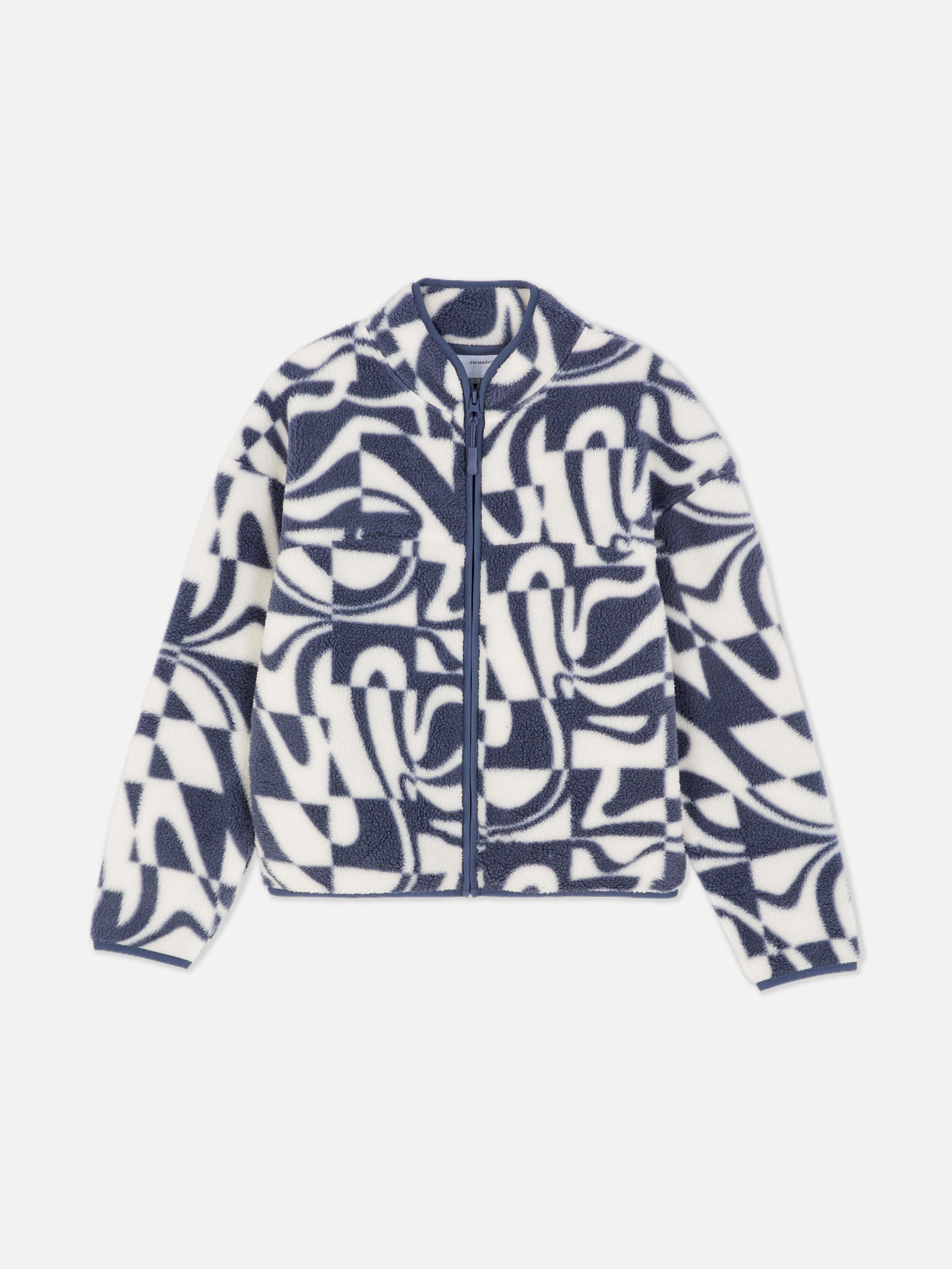 Geometric Zip-Up Fleece Jacket