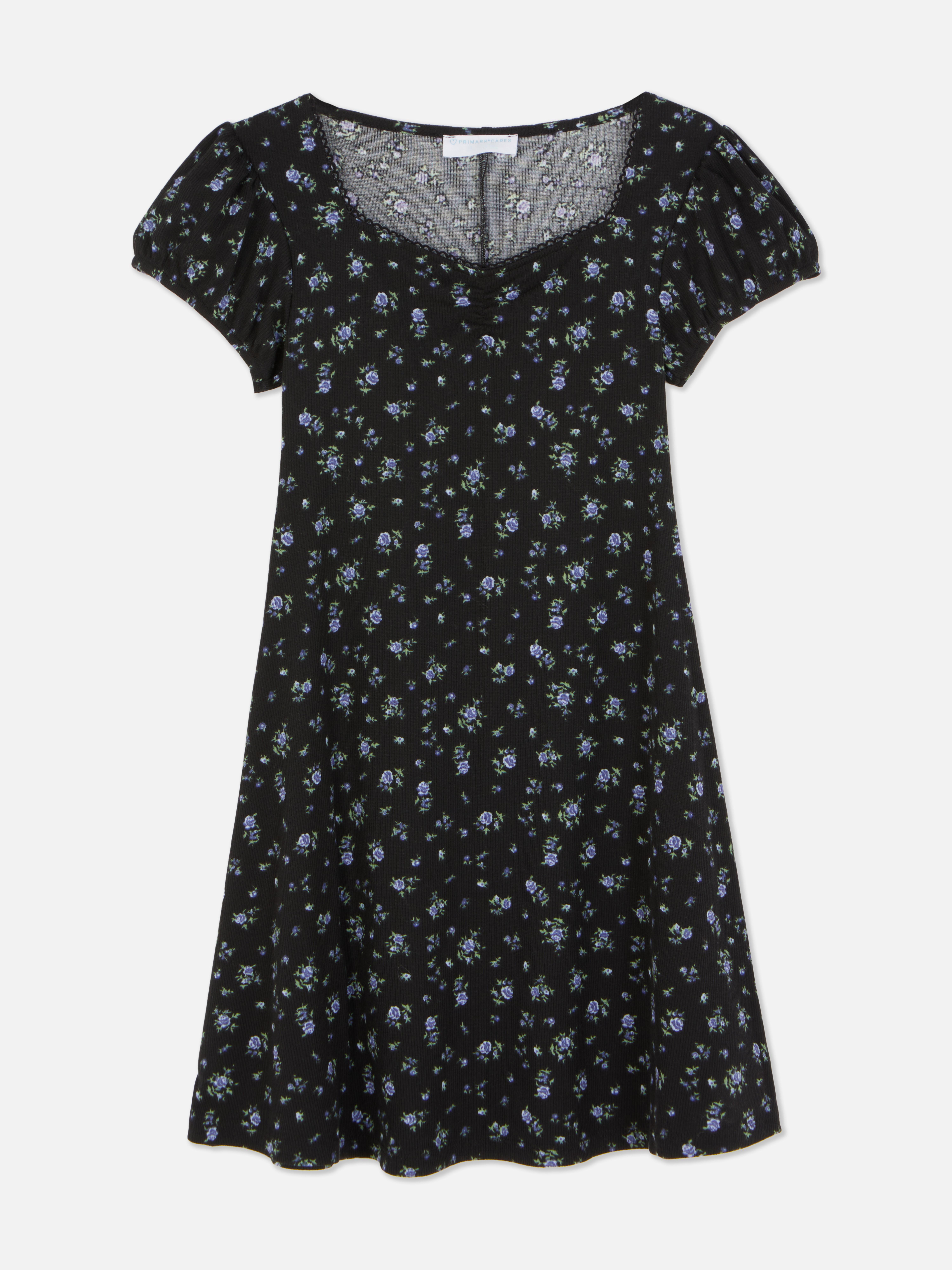 Geripptes Kleid mit Blumenmuster