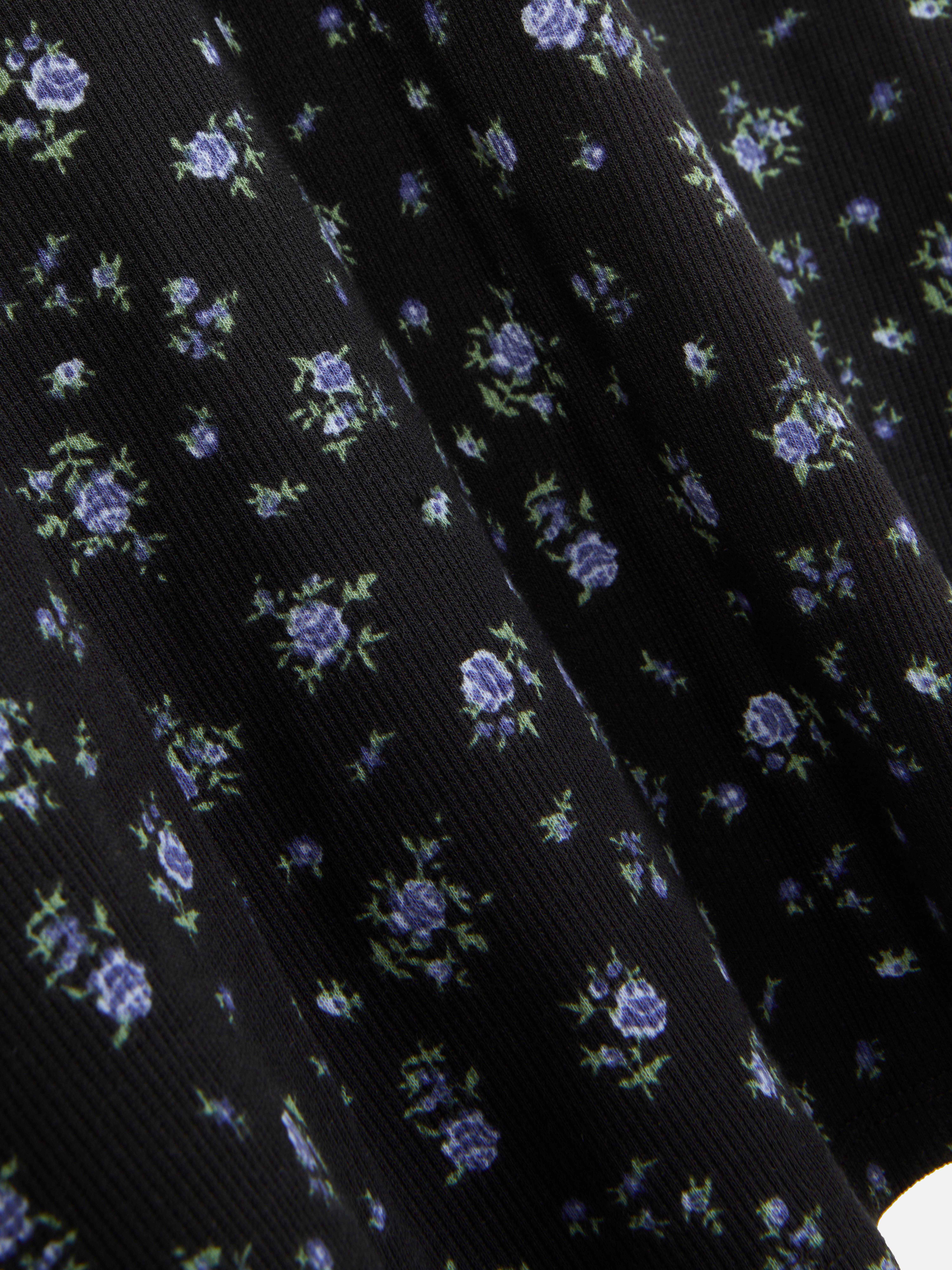 Geripptes Kleid mit Blumenmuster