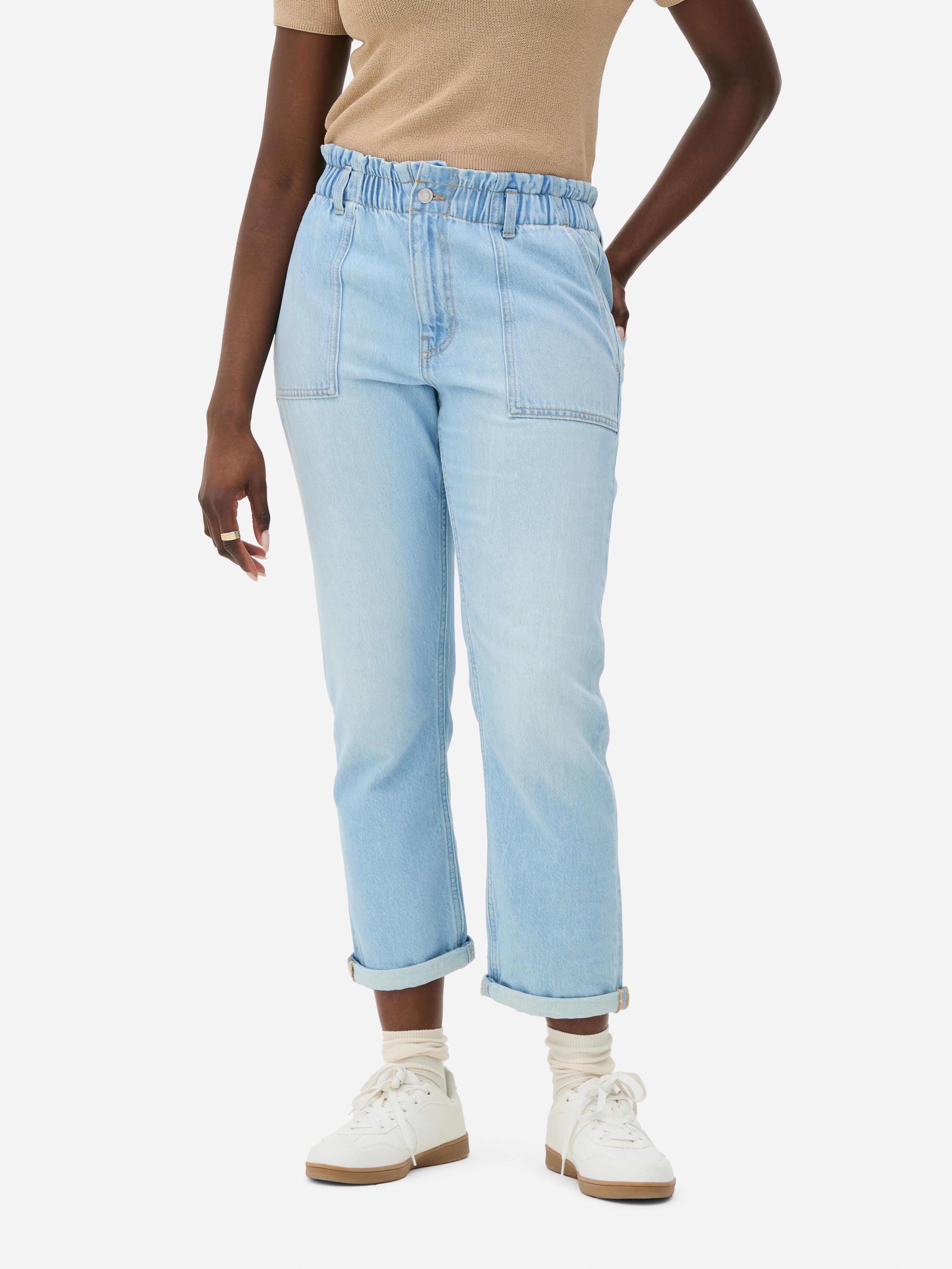 Pantalon en coton à taille froncée Bleu clair