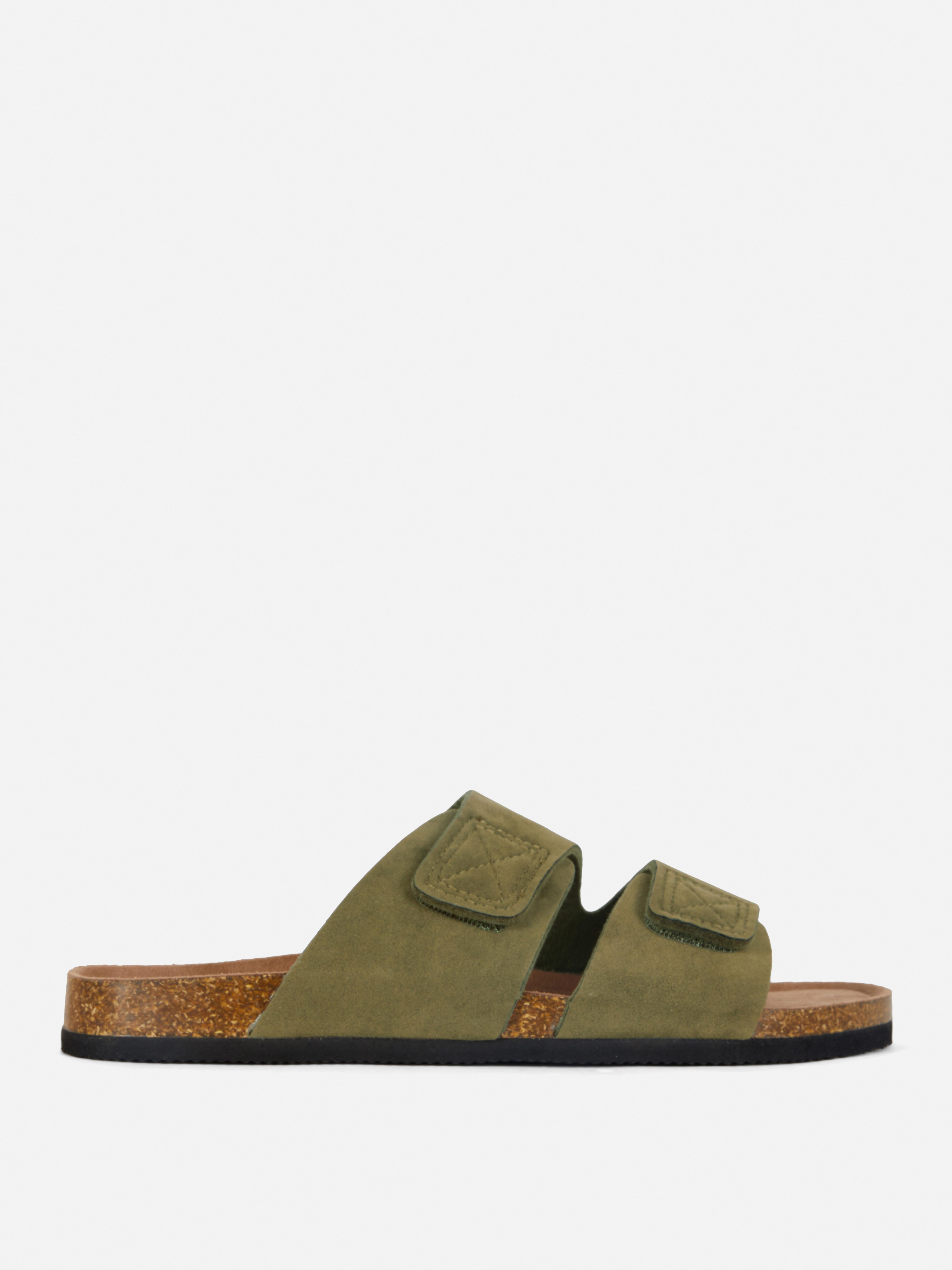 Sandalen met twee bandjes en voetbed Kaki