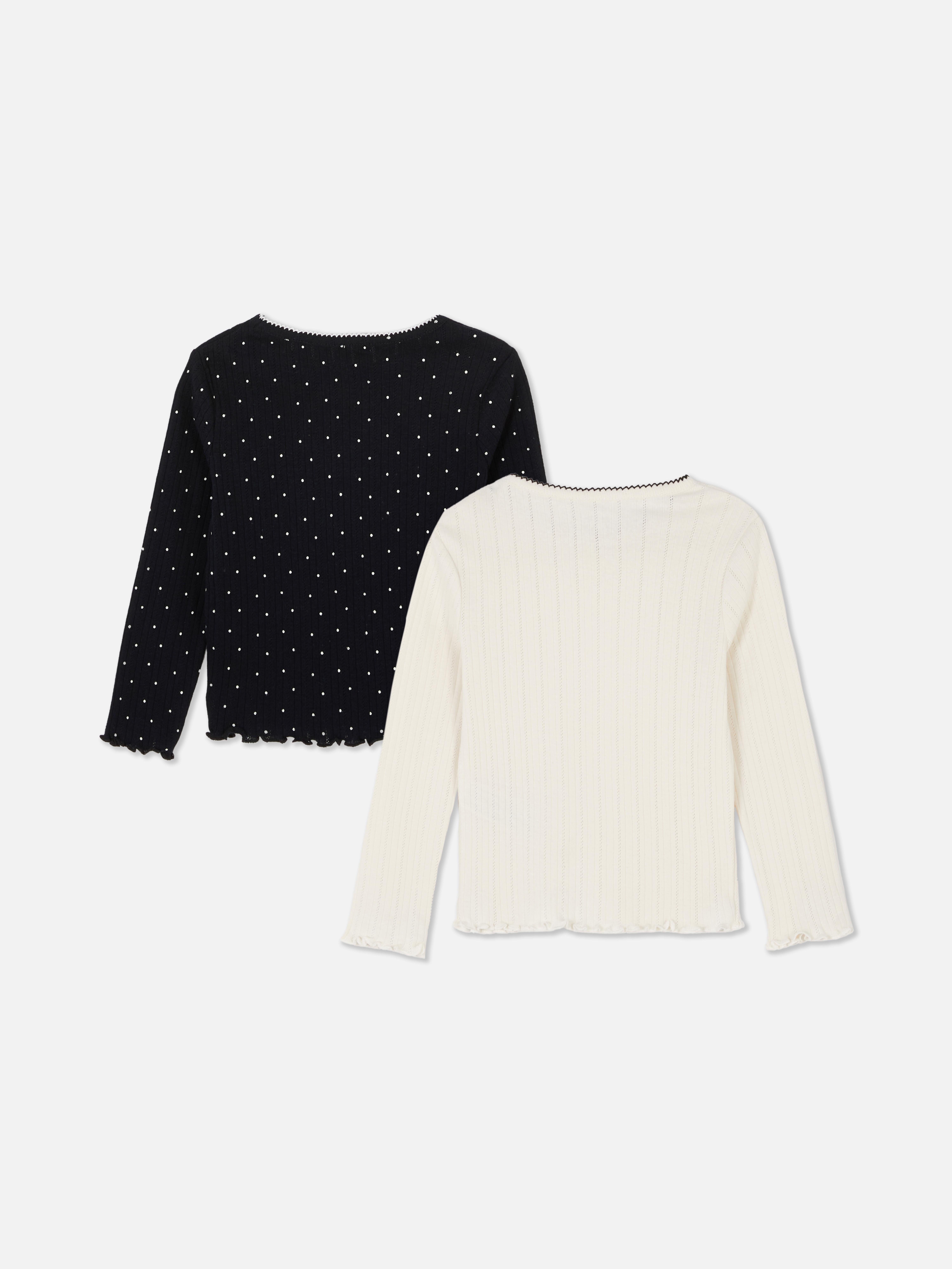 T-shirt met lange mouwen en ajour, set van 2