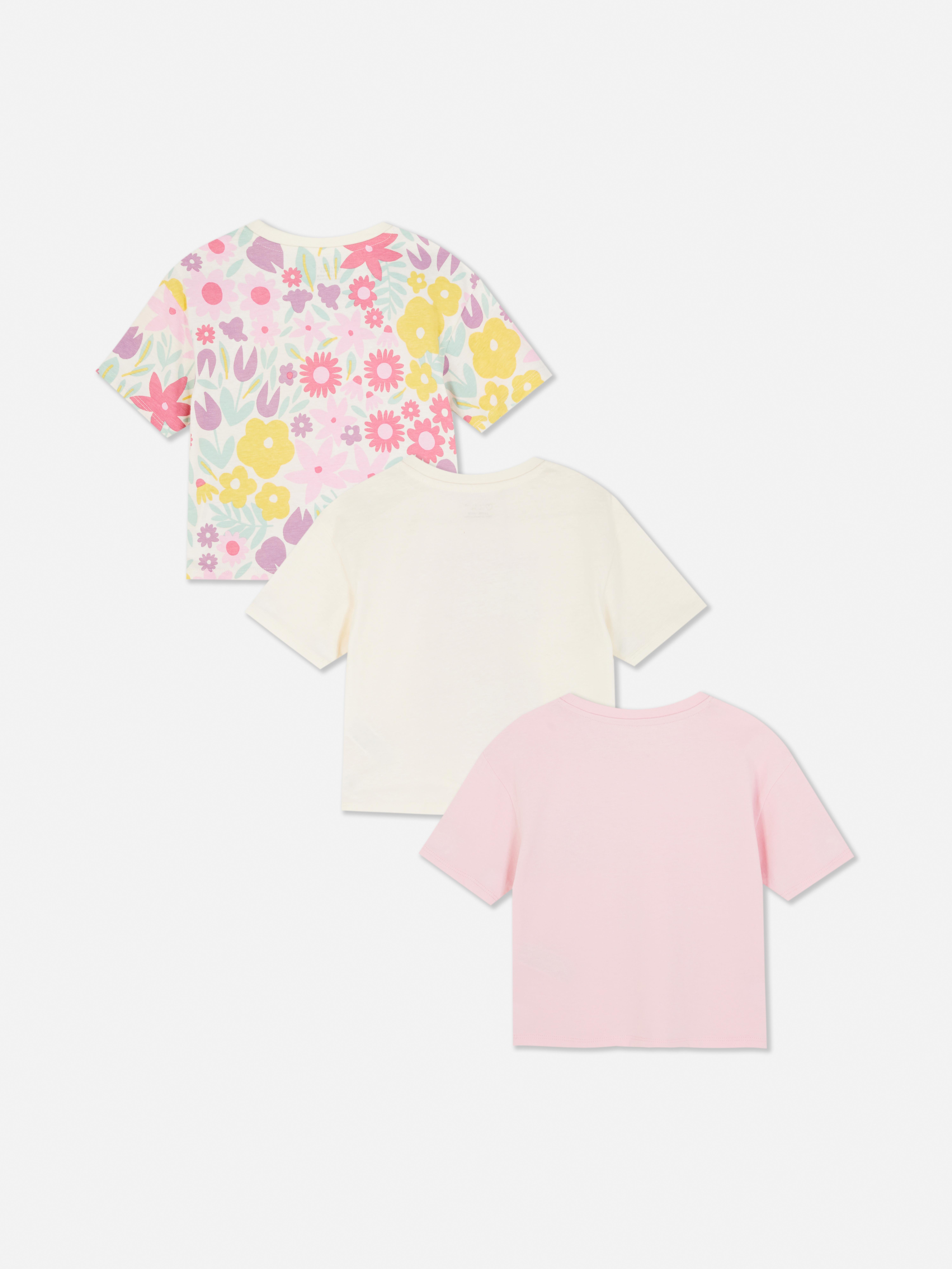 T-Shirts mit Blumen-Grafik, 3er-Pack