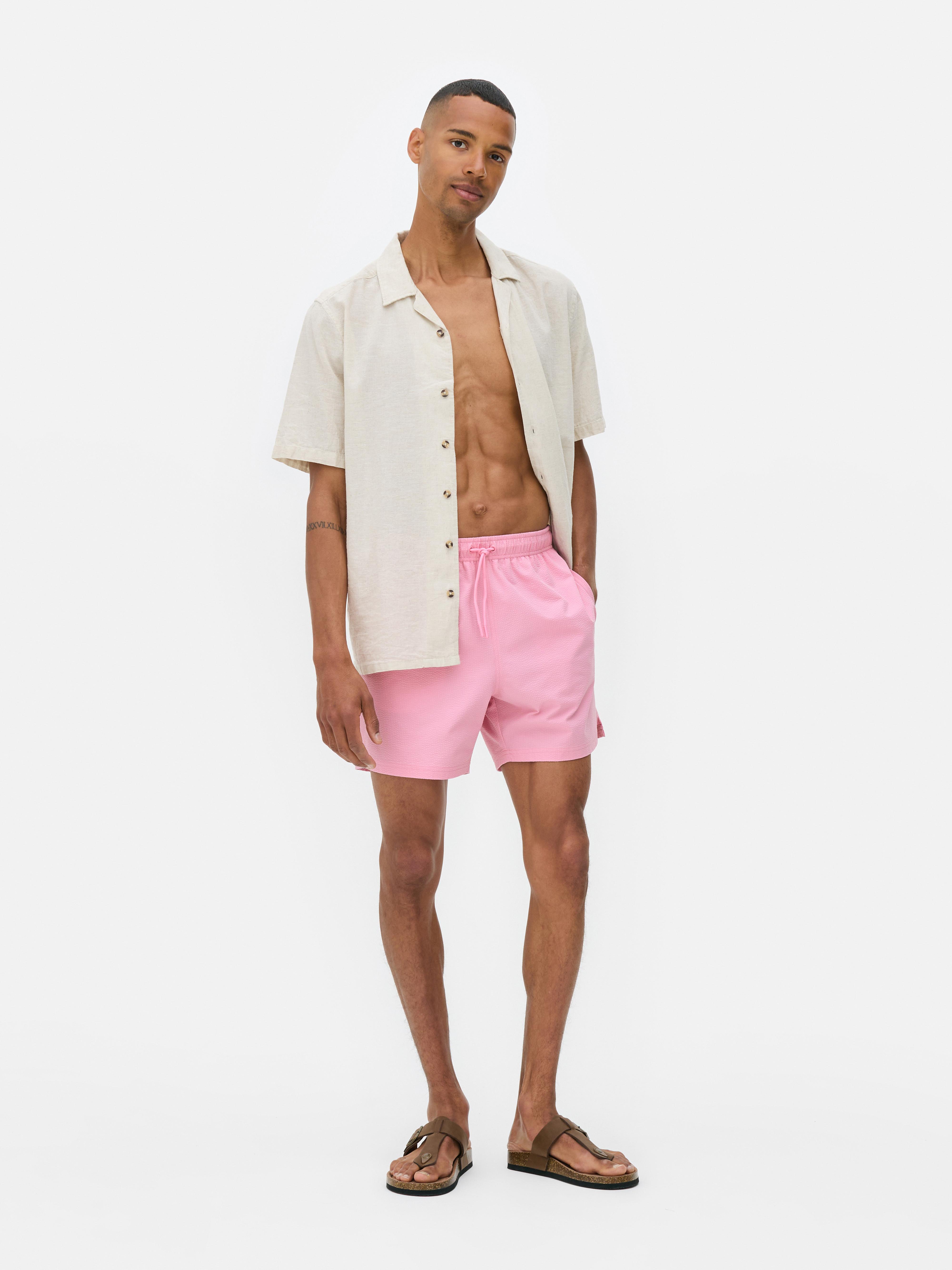 Strukturierte Badeshorts mit Kordelzug Rosa