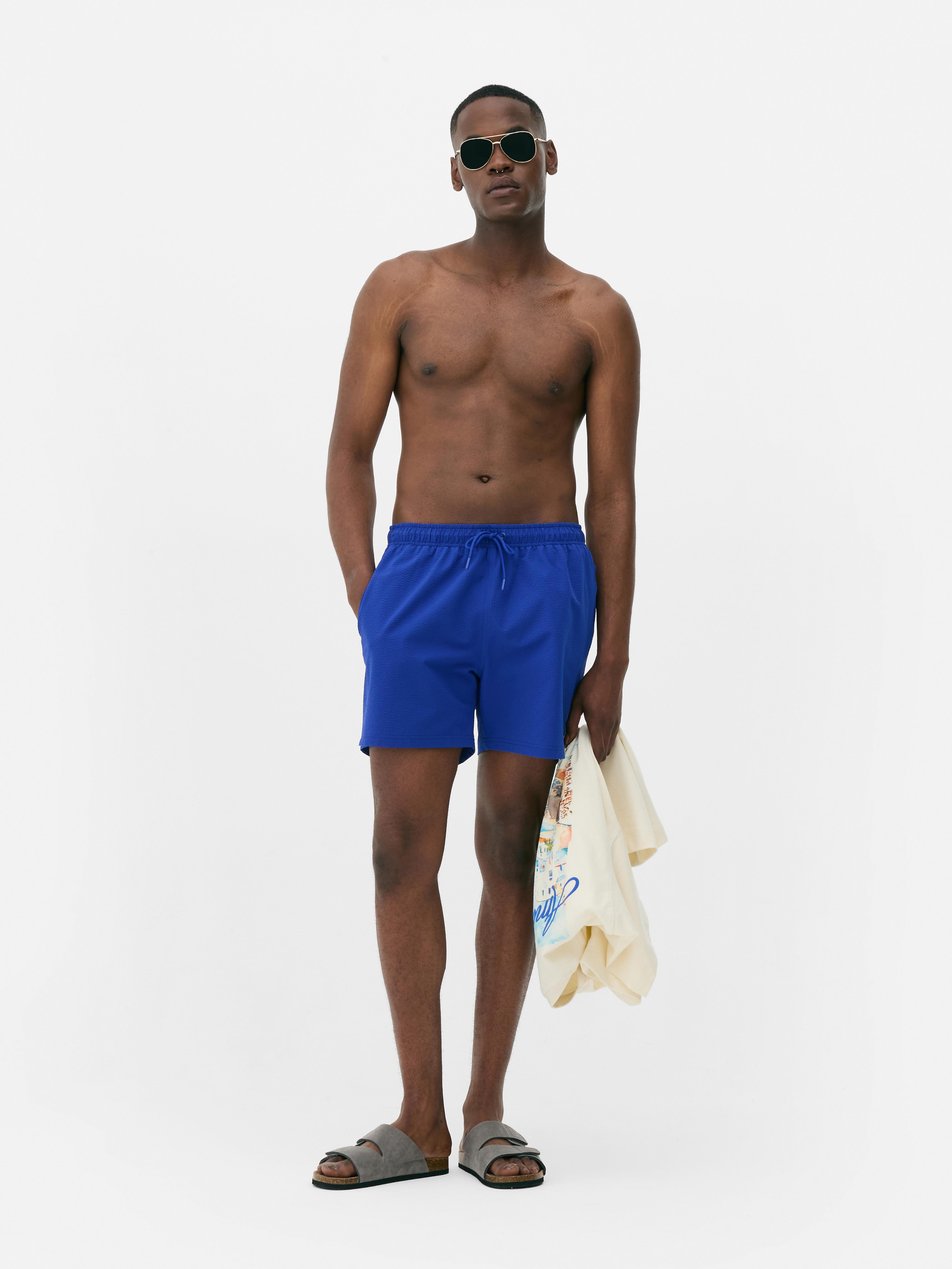 Strukturierte Badeshorts mit Kordelzug Kobalt