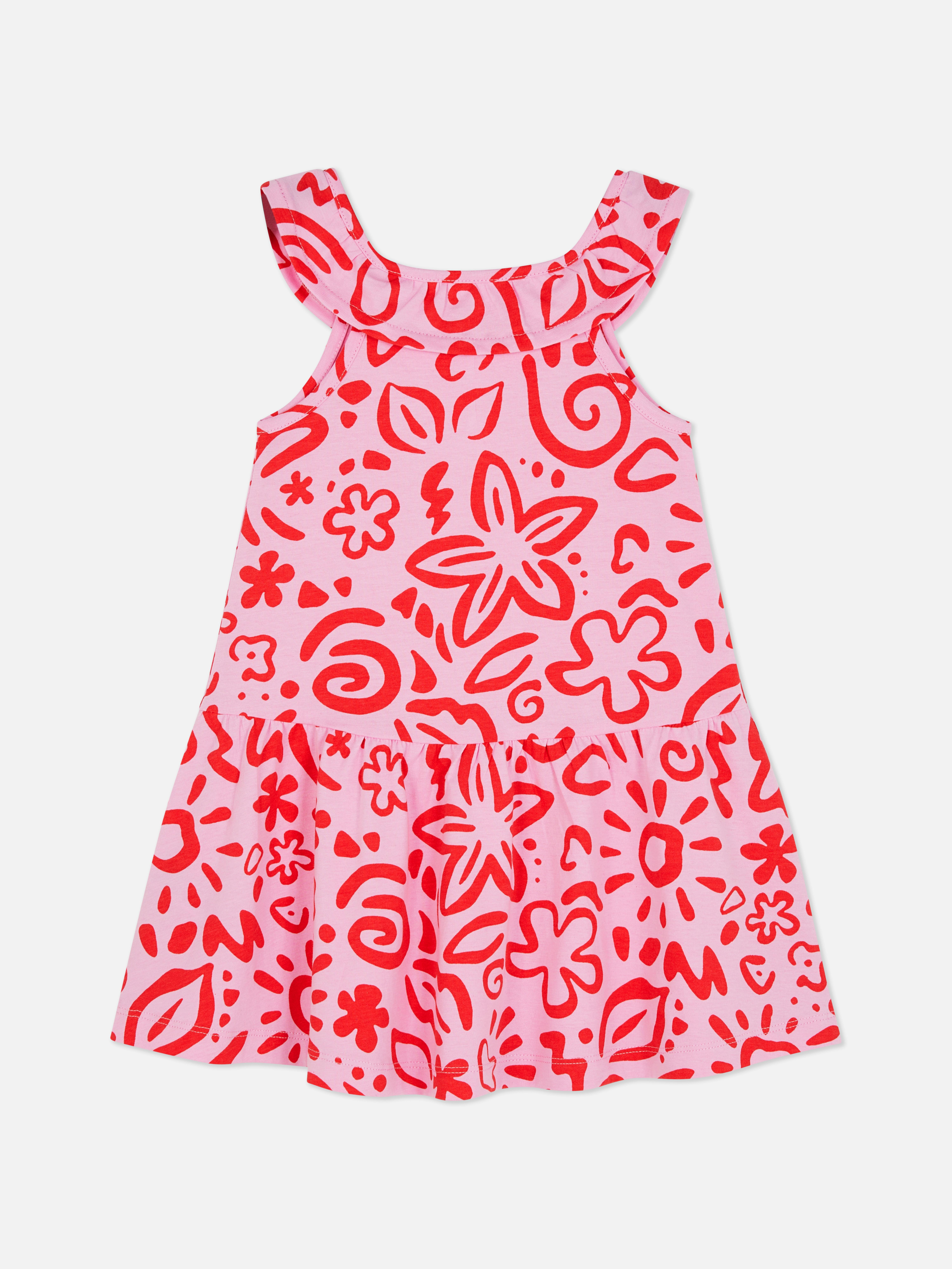 Mouwloze jersey jurk met ruches en tie-dye-effect