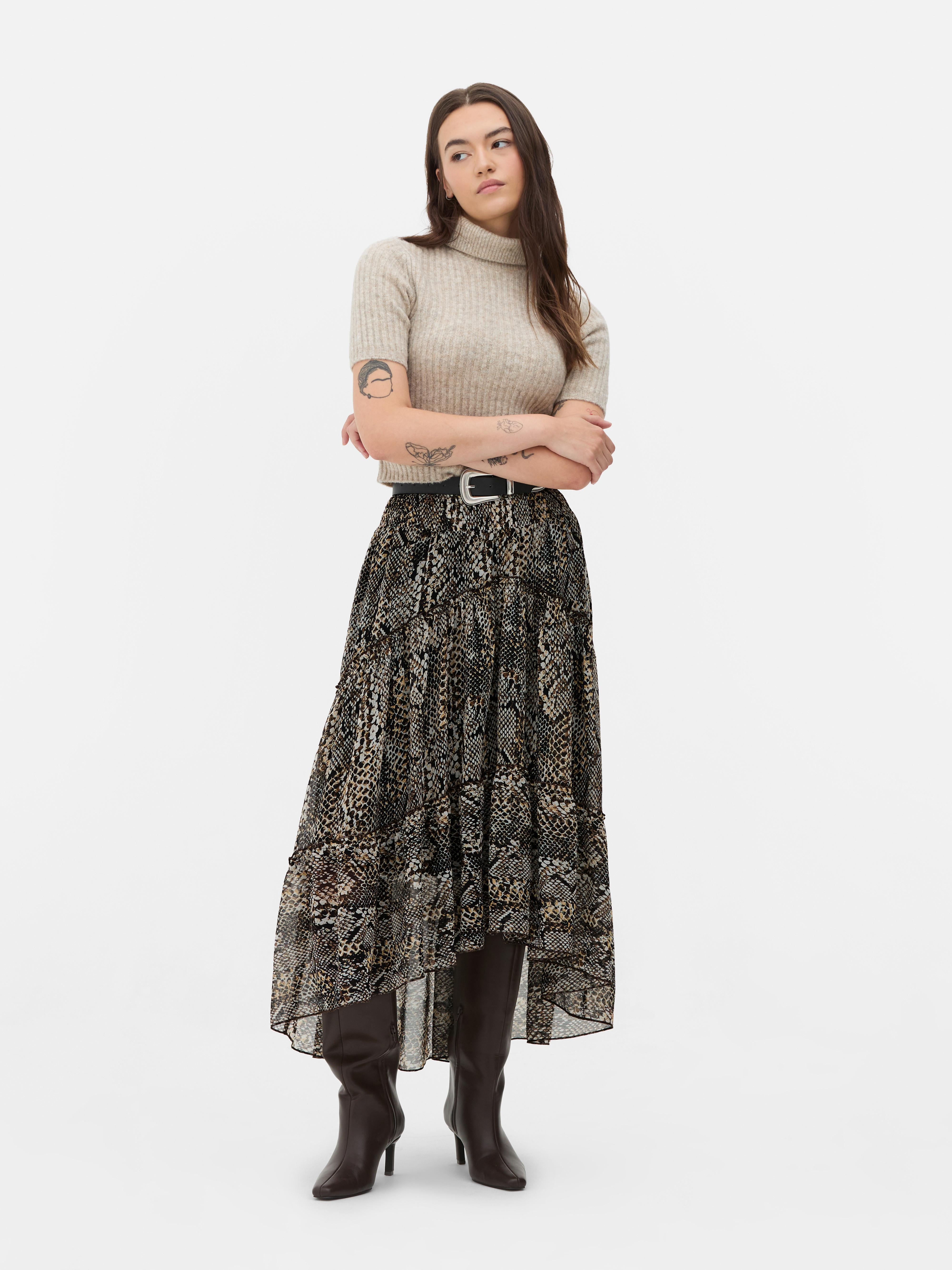 Womens Brown Snake Print Chiffon Maxi Skirt Primark