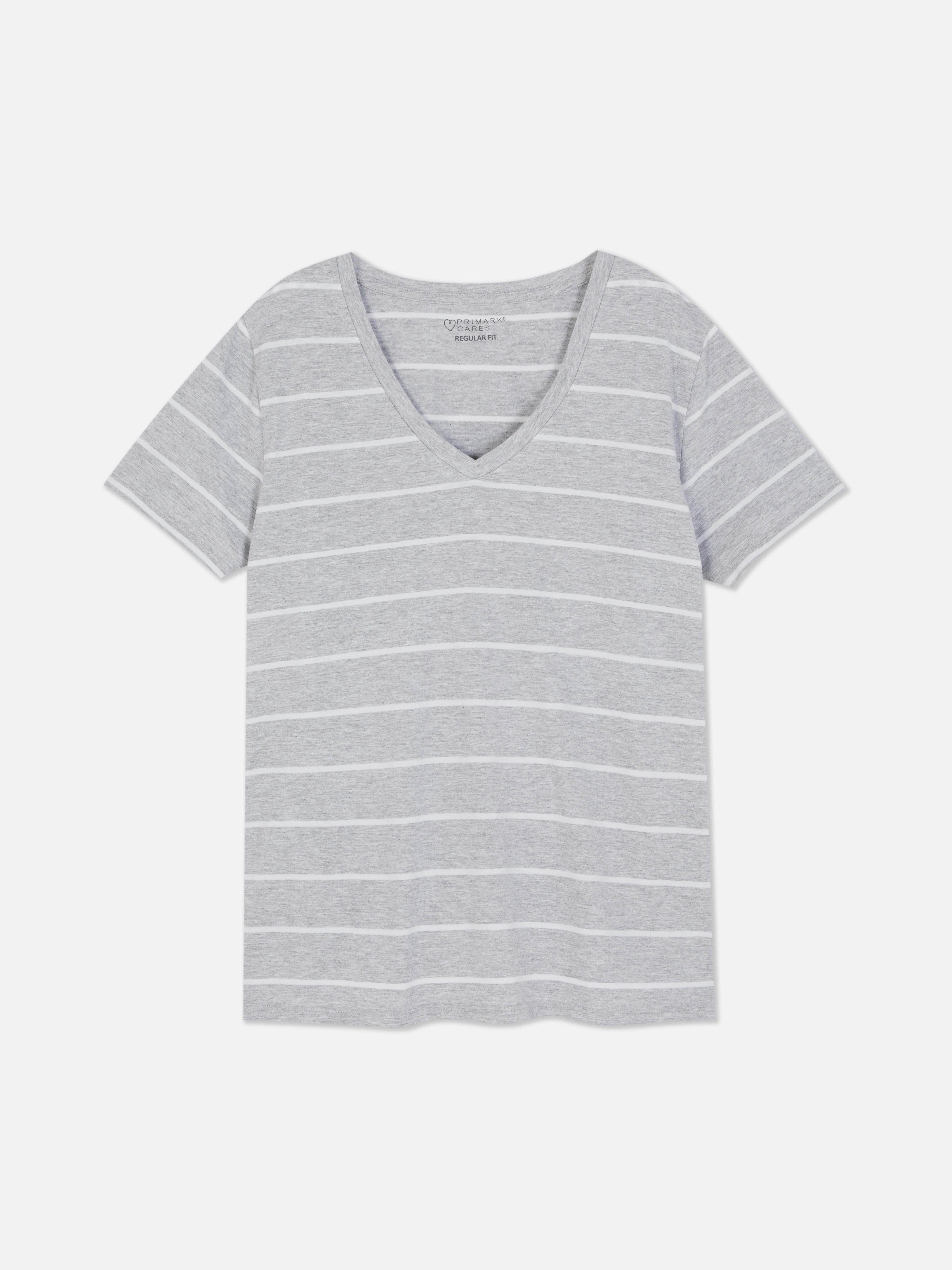 T-shirt rayé à col en V