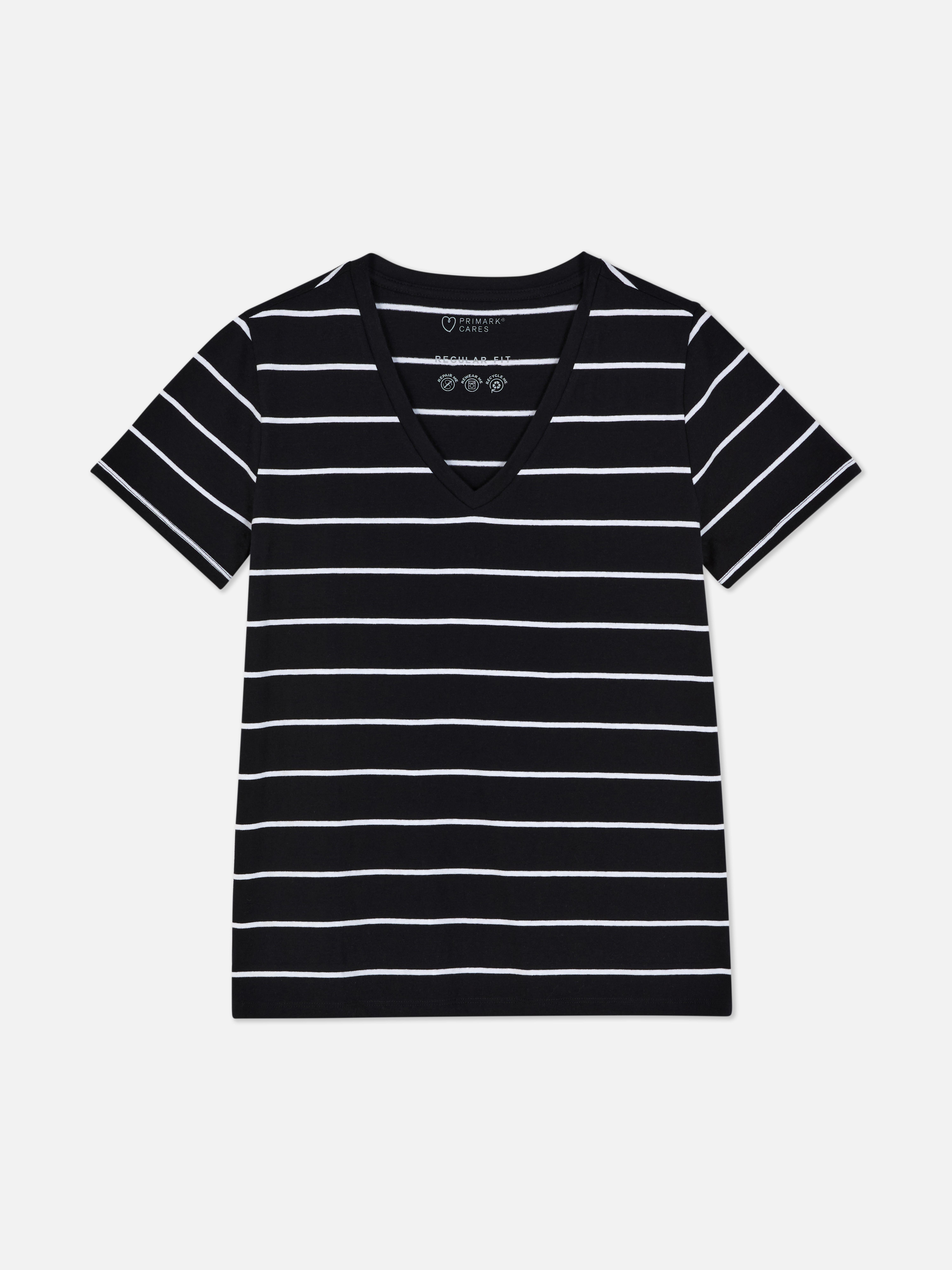 T-shirt rayé à col en V