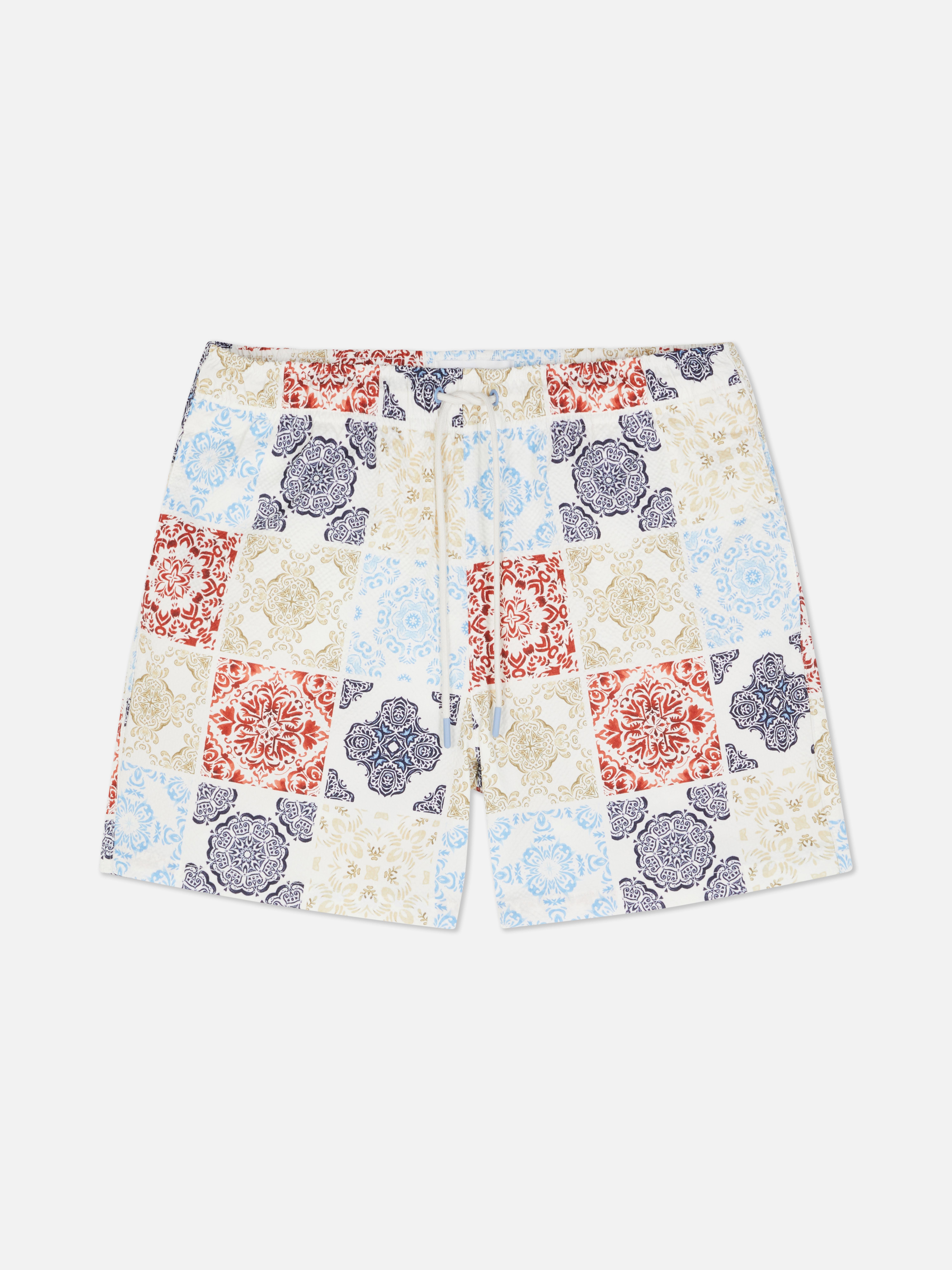 Badeshorts mit Kordelzug und Mosaikfliesenmuster