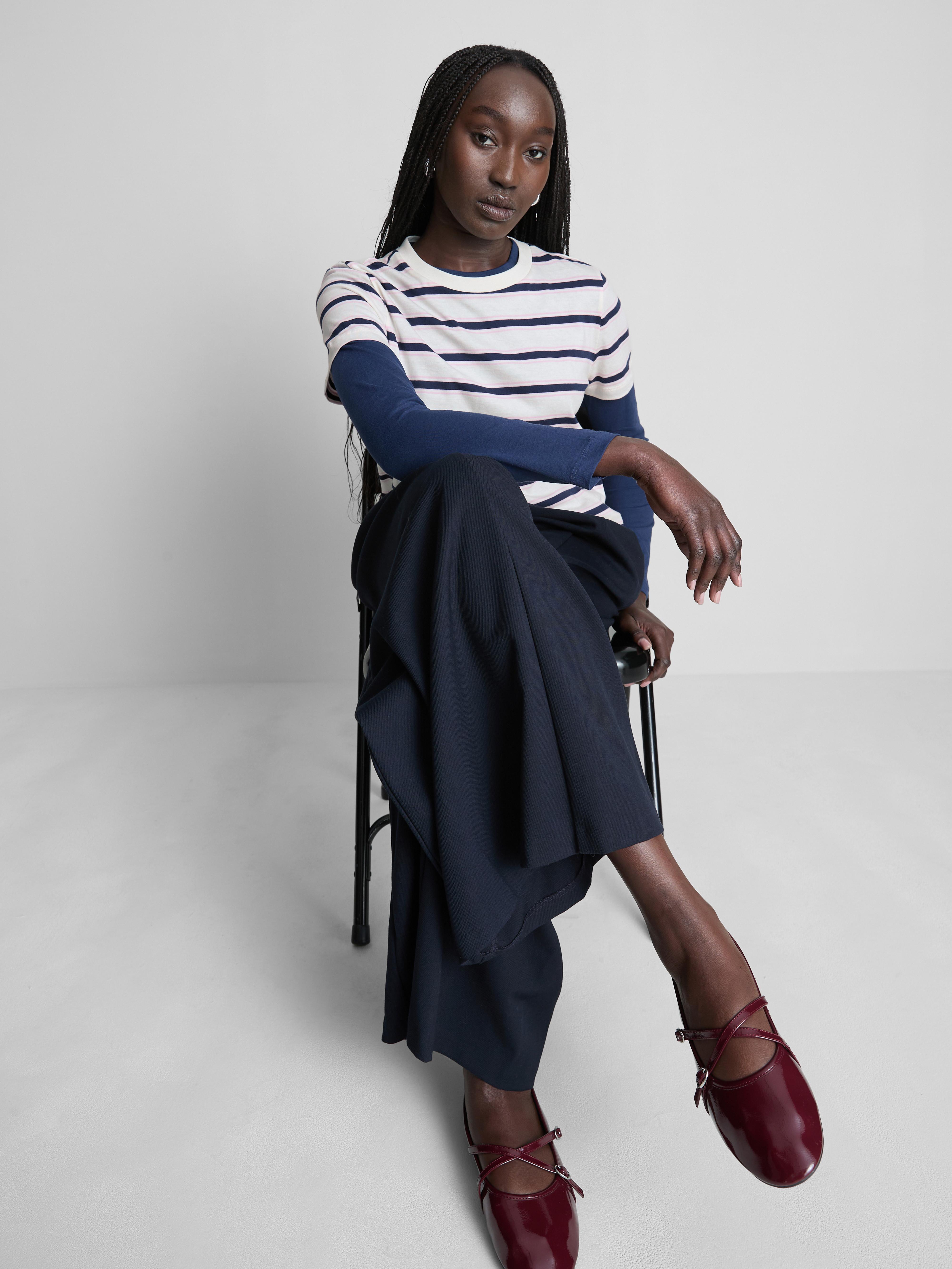 Women's Ivory Striped T-Shirt