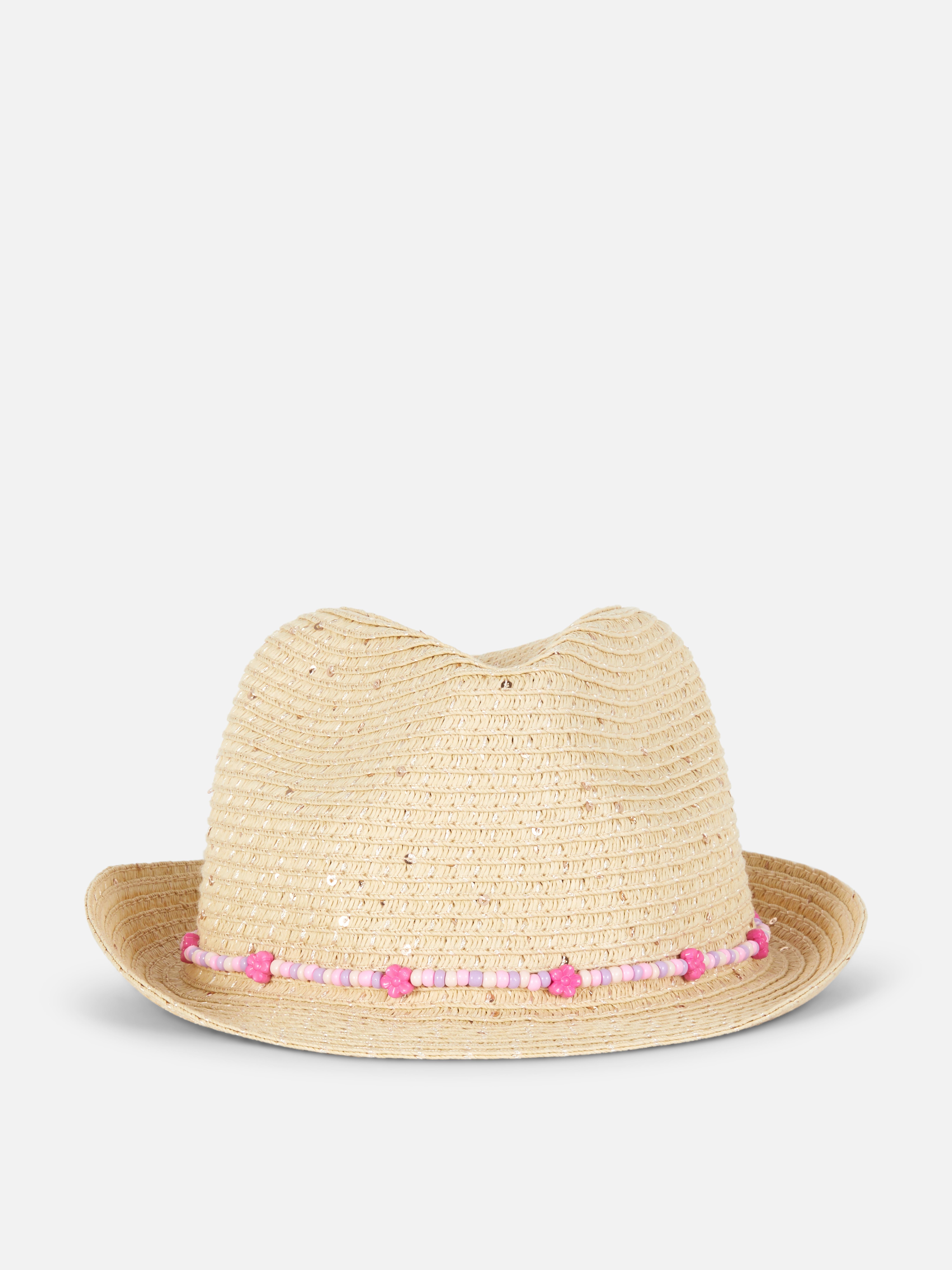 Floral Beaded Straw Trilby