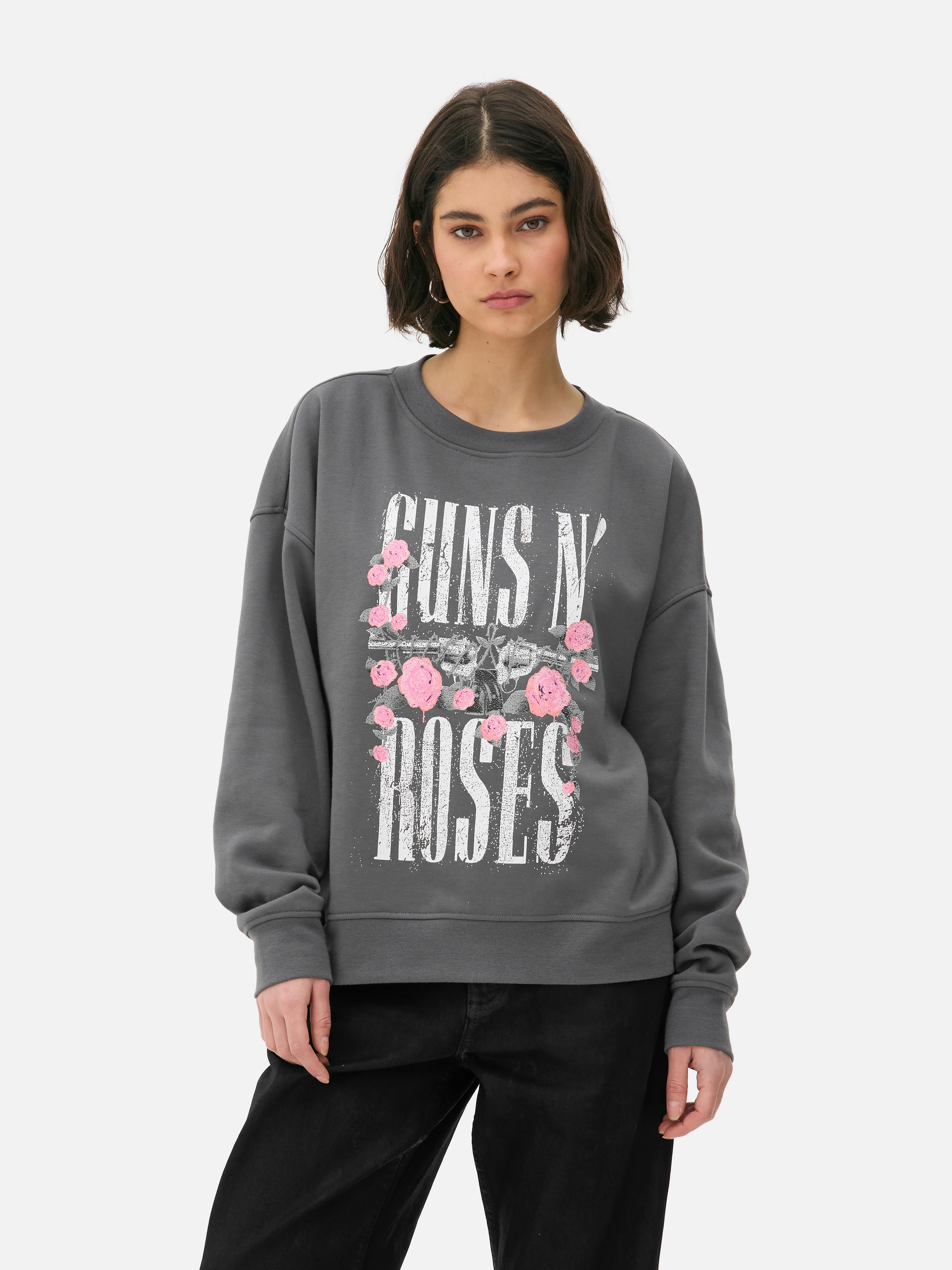 Women's Gray Guns N' Roses Distressed Graphic Sweatshirt