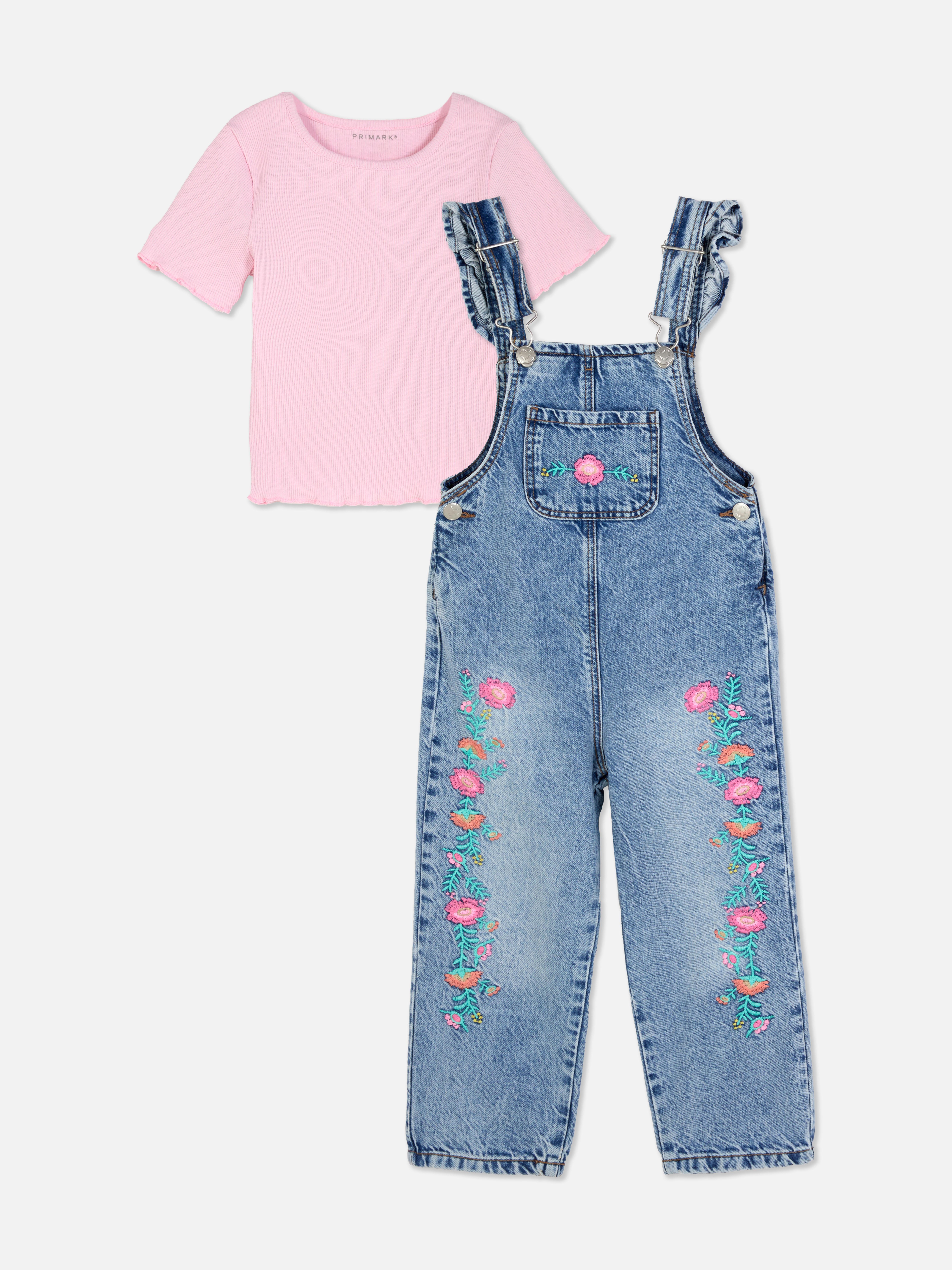 Latzhose mit Blumenstickerei im Set