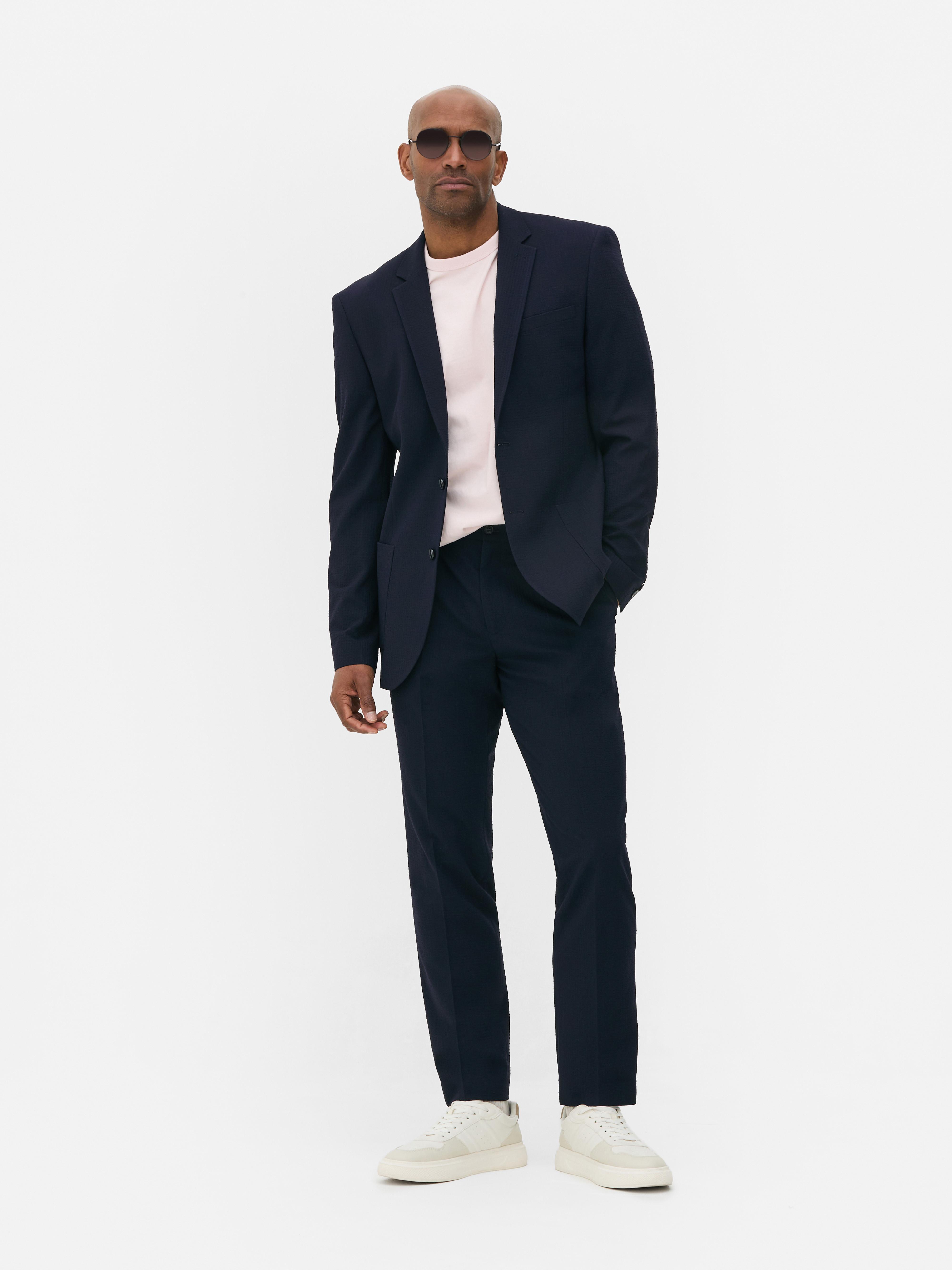 Seersucker Single-Breasted Suit Jacket