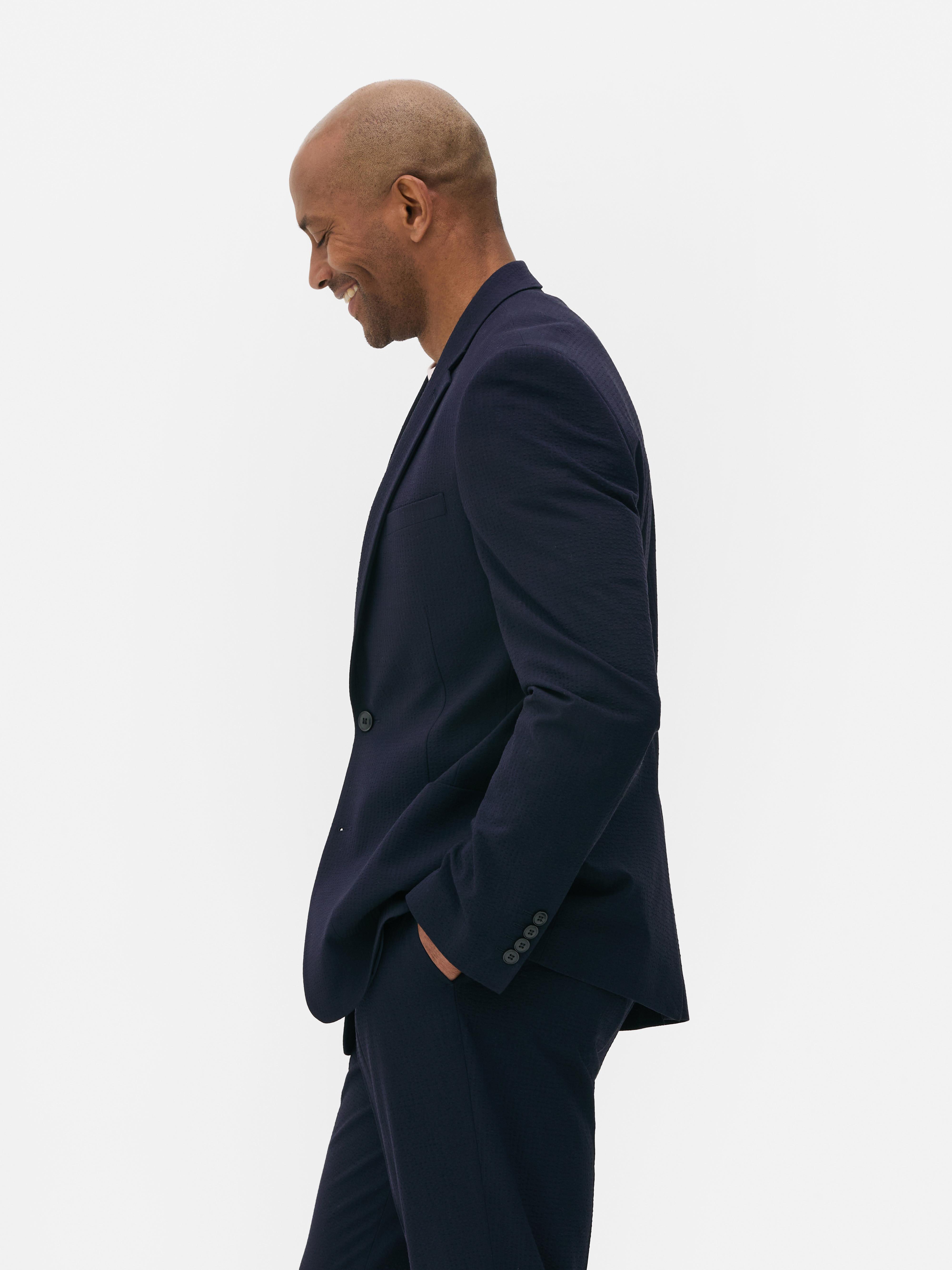 Seersucker Single-Breasted Suit Jacket