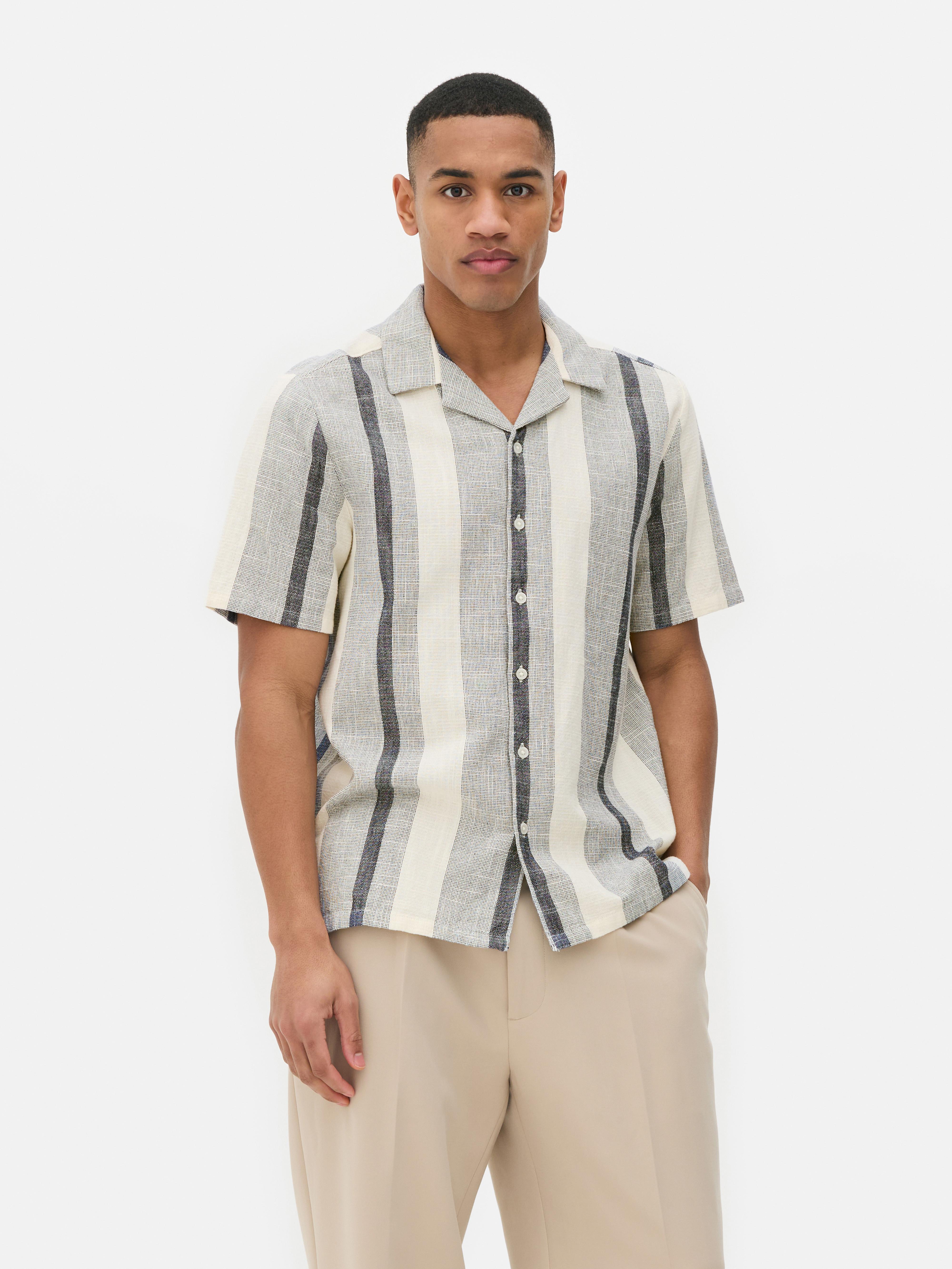 Chemise rayée et texturée à manches courtes