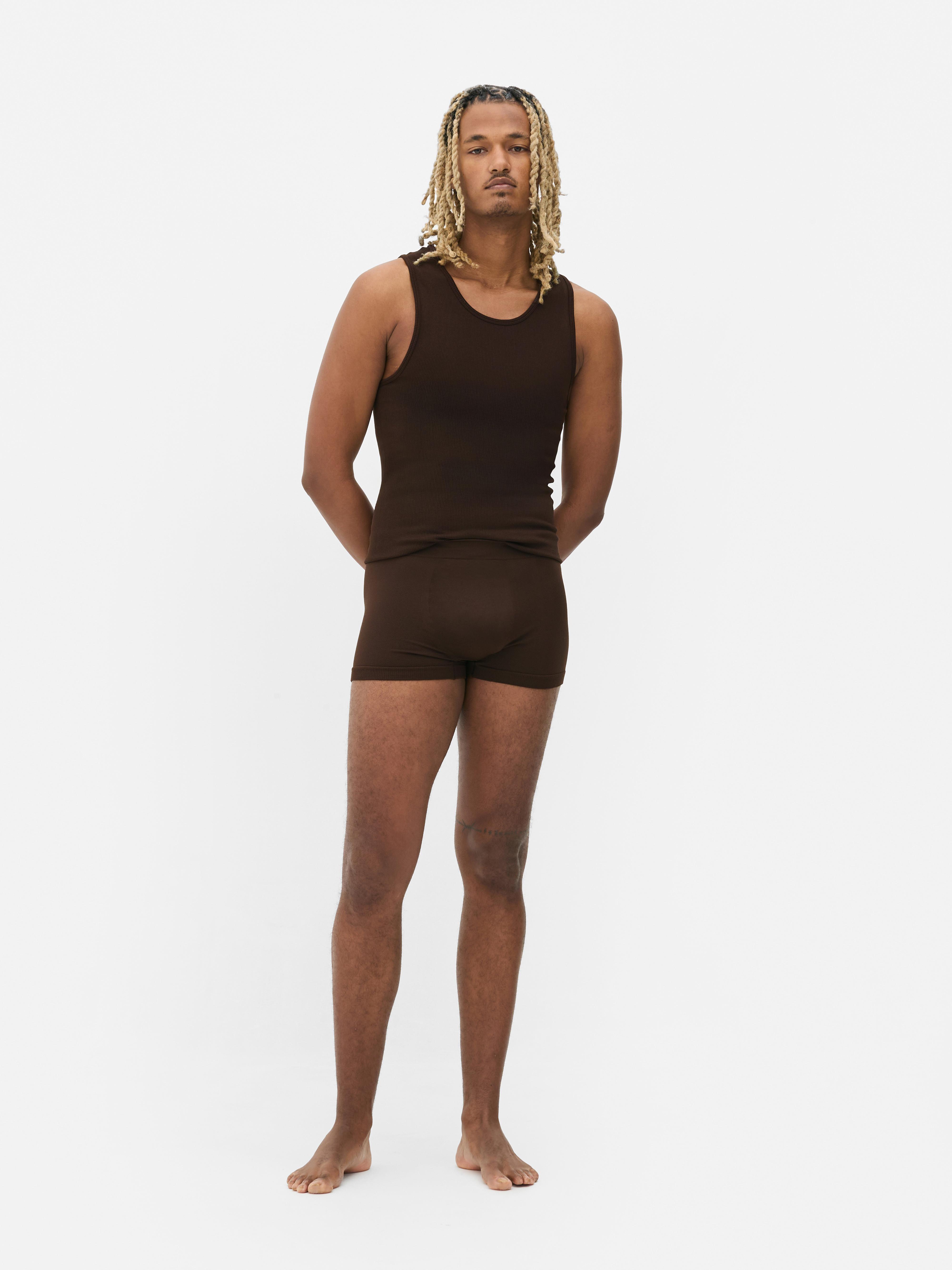 Naadloze geribde boxershorts, set van 3 Bruin