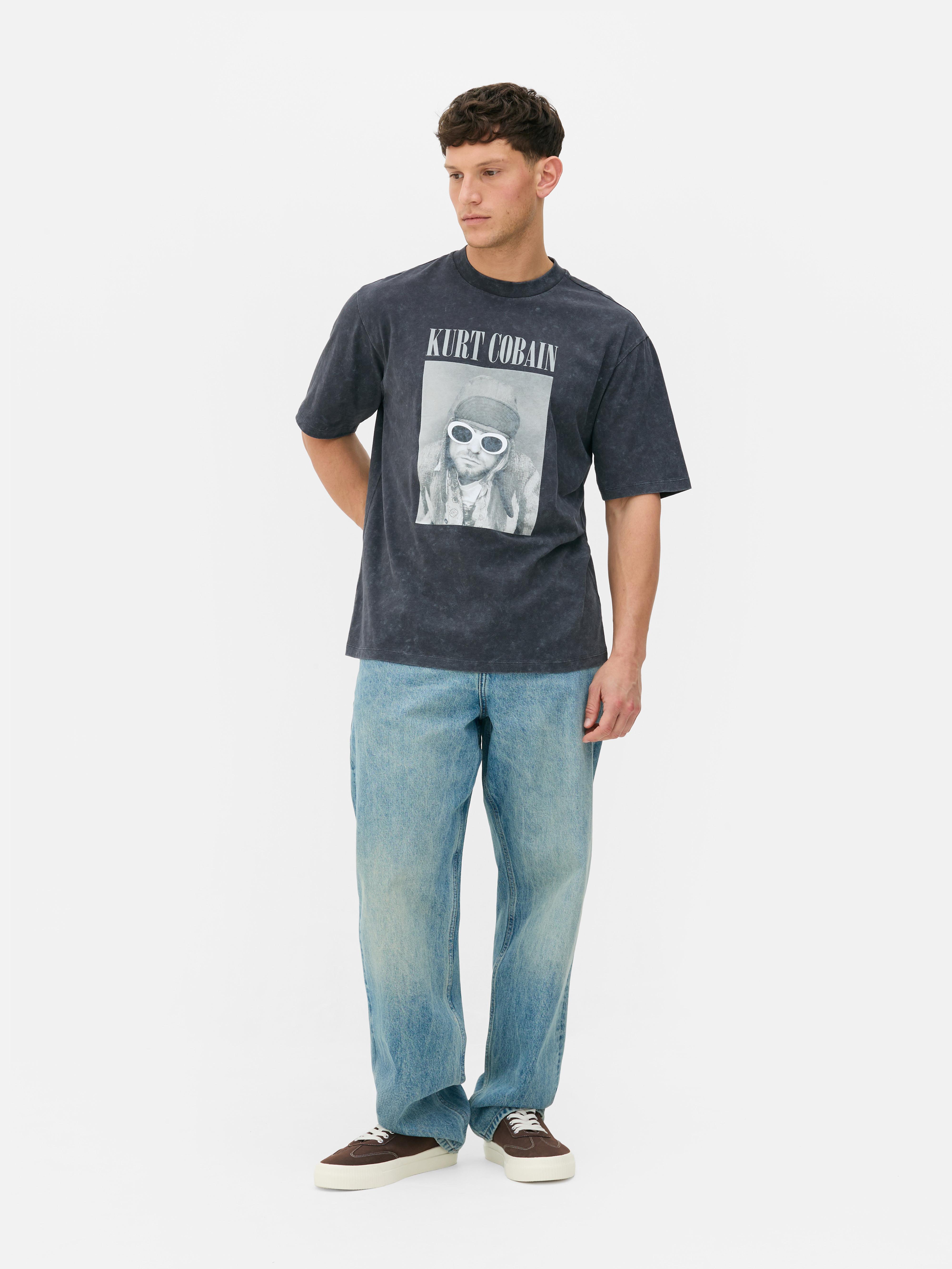 Maglietta con grafica lavaggio acido Kurt Cobain