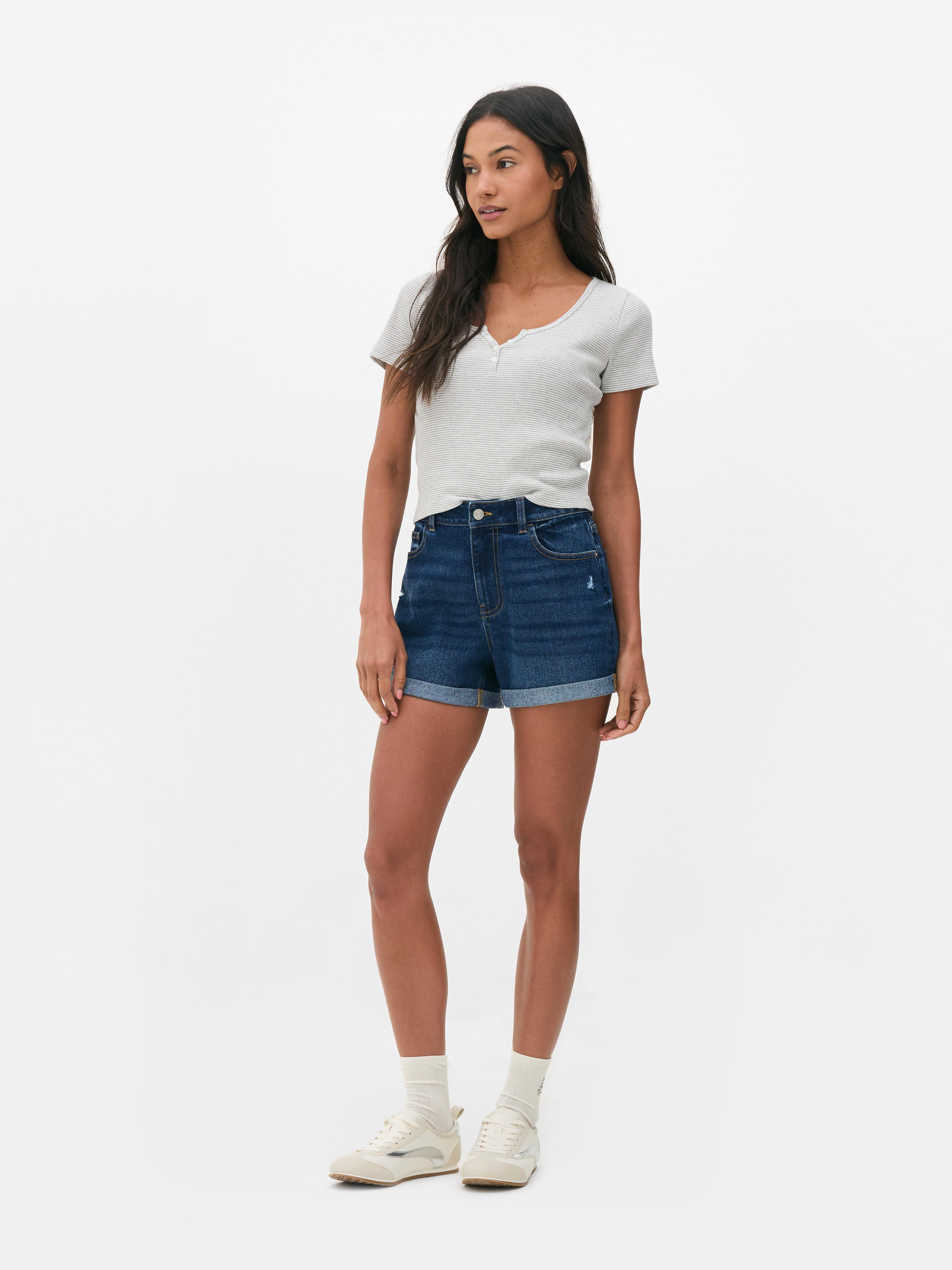 Short en jean à revers