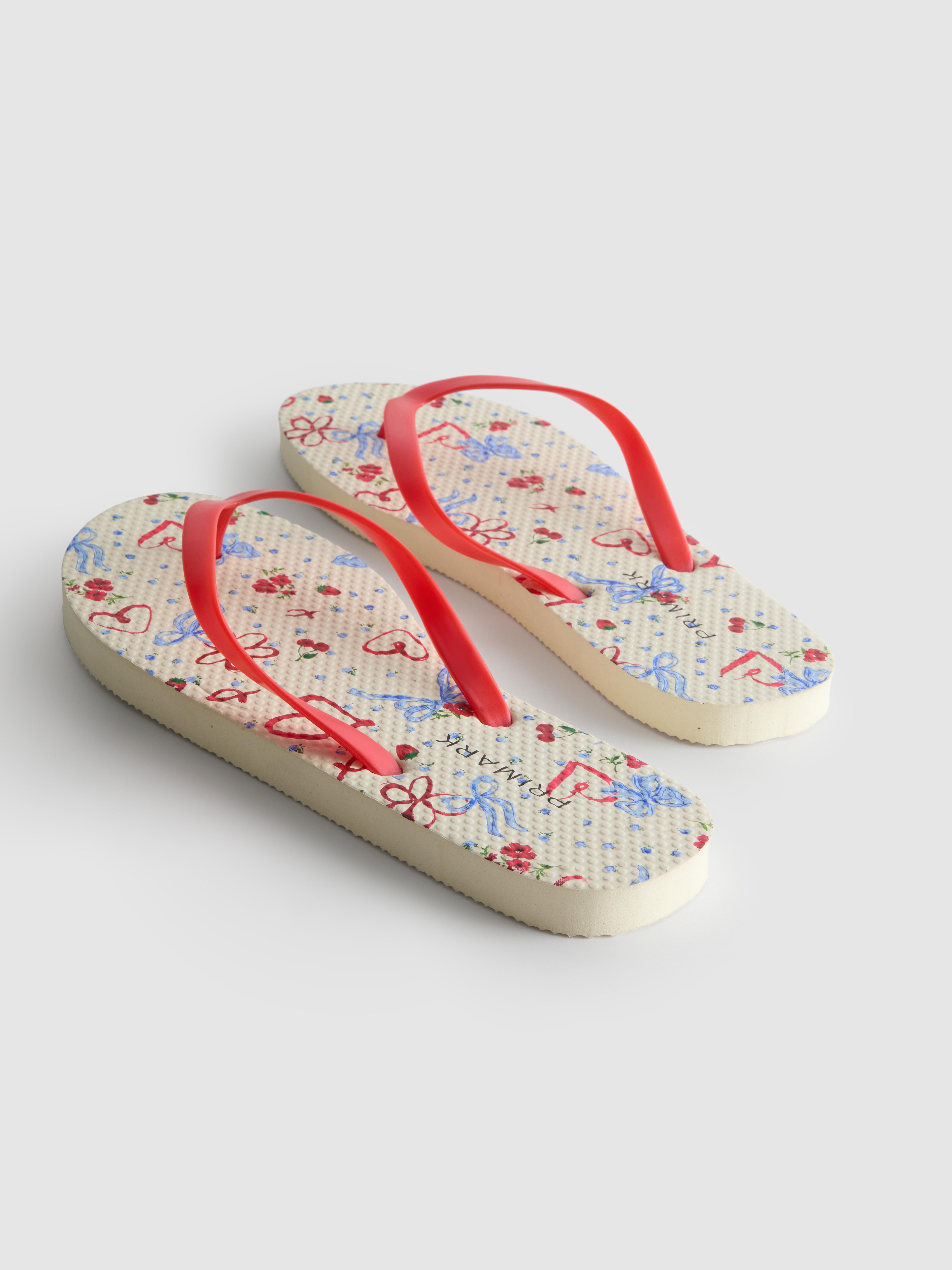 Women's Red Floral Flip Flops