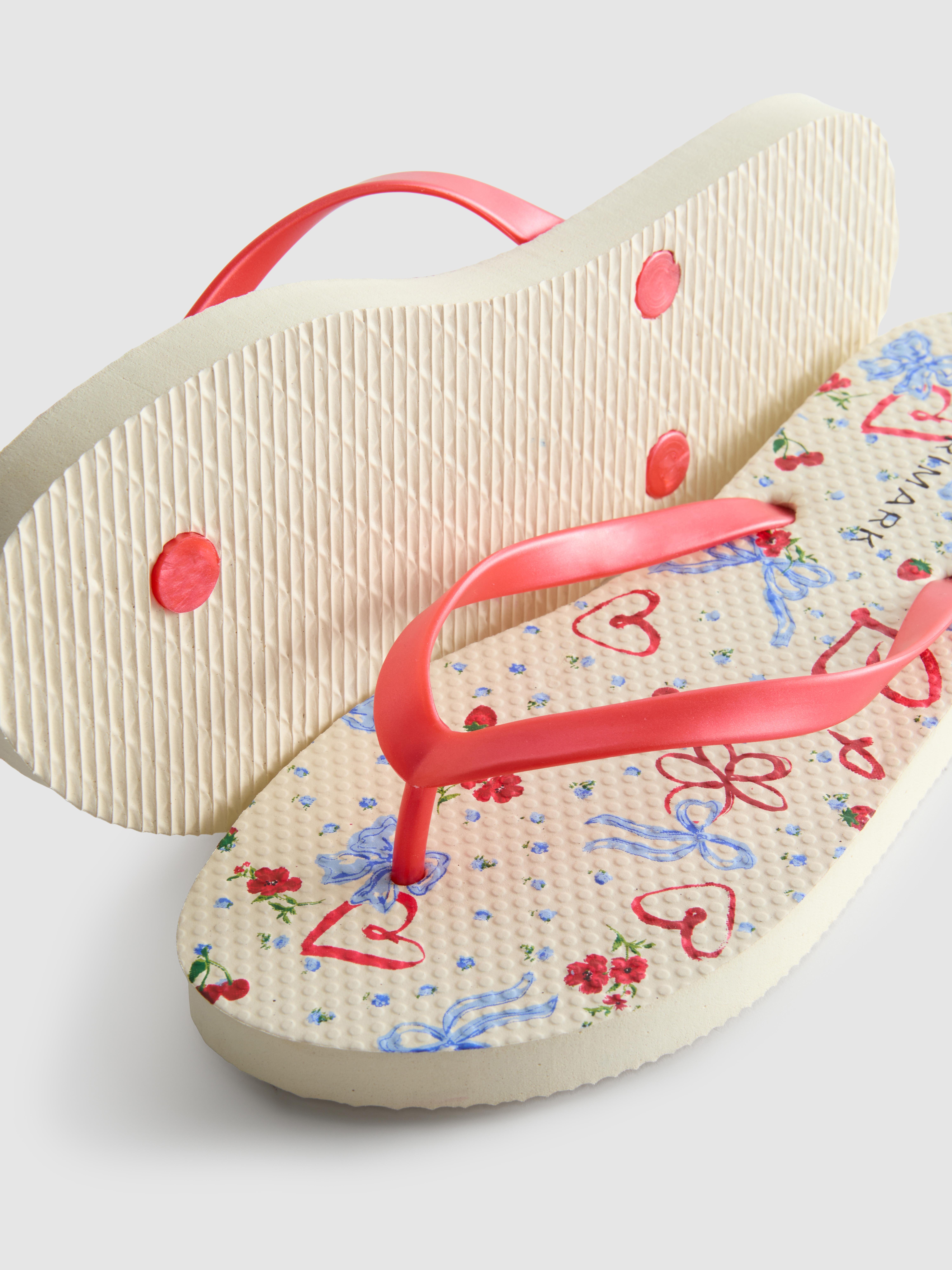 Women's Red Floral Flip Flops