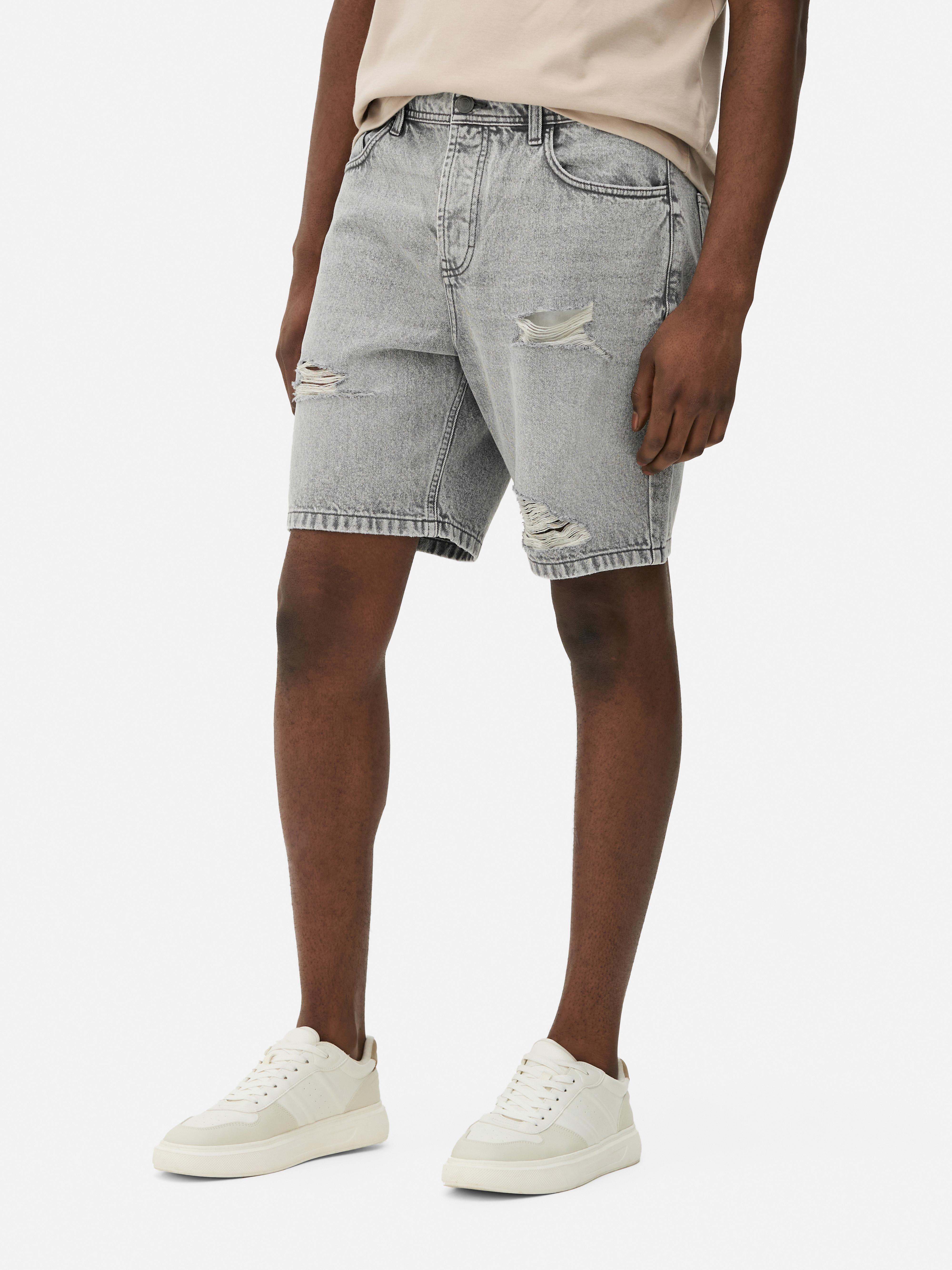 Short en jean déchiré Gris