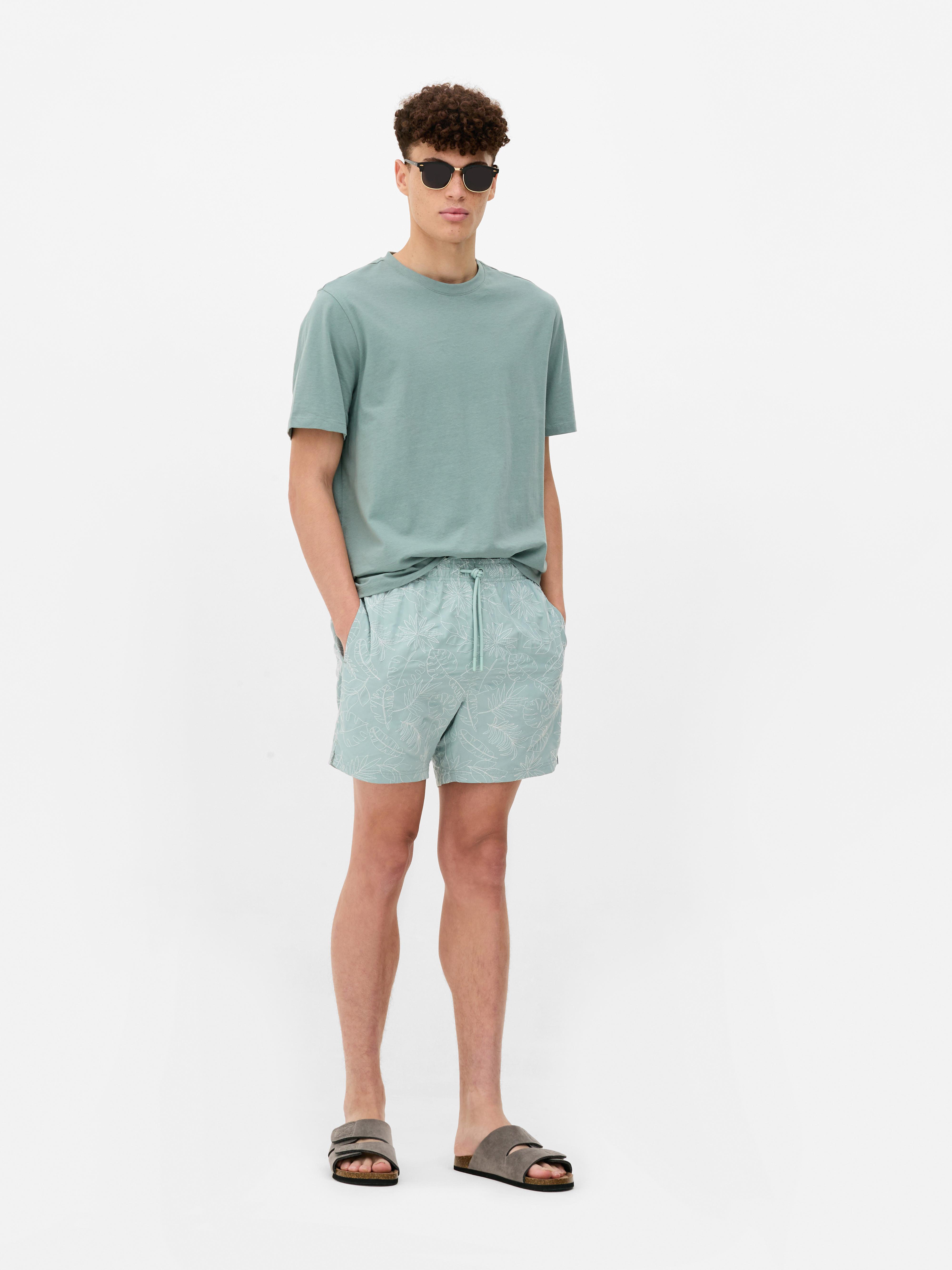 Boardshort met geborduurd bladmotief