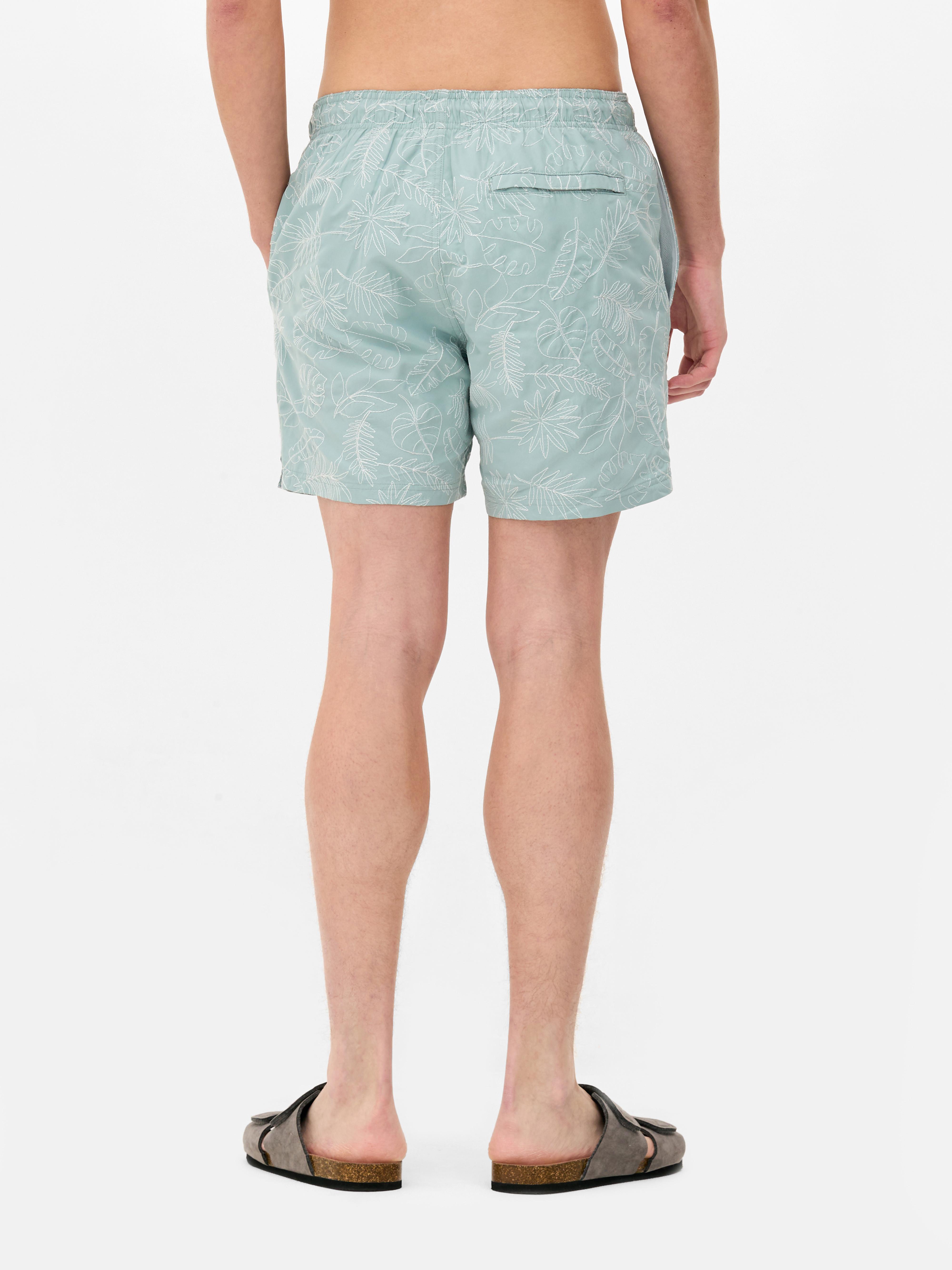 Boardshort met geborduurd bladmotief