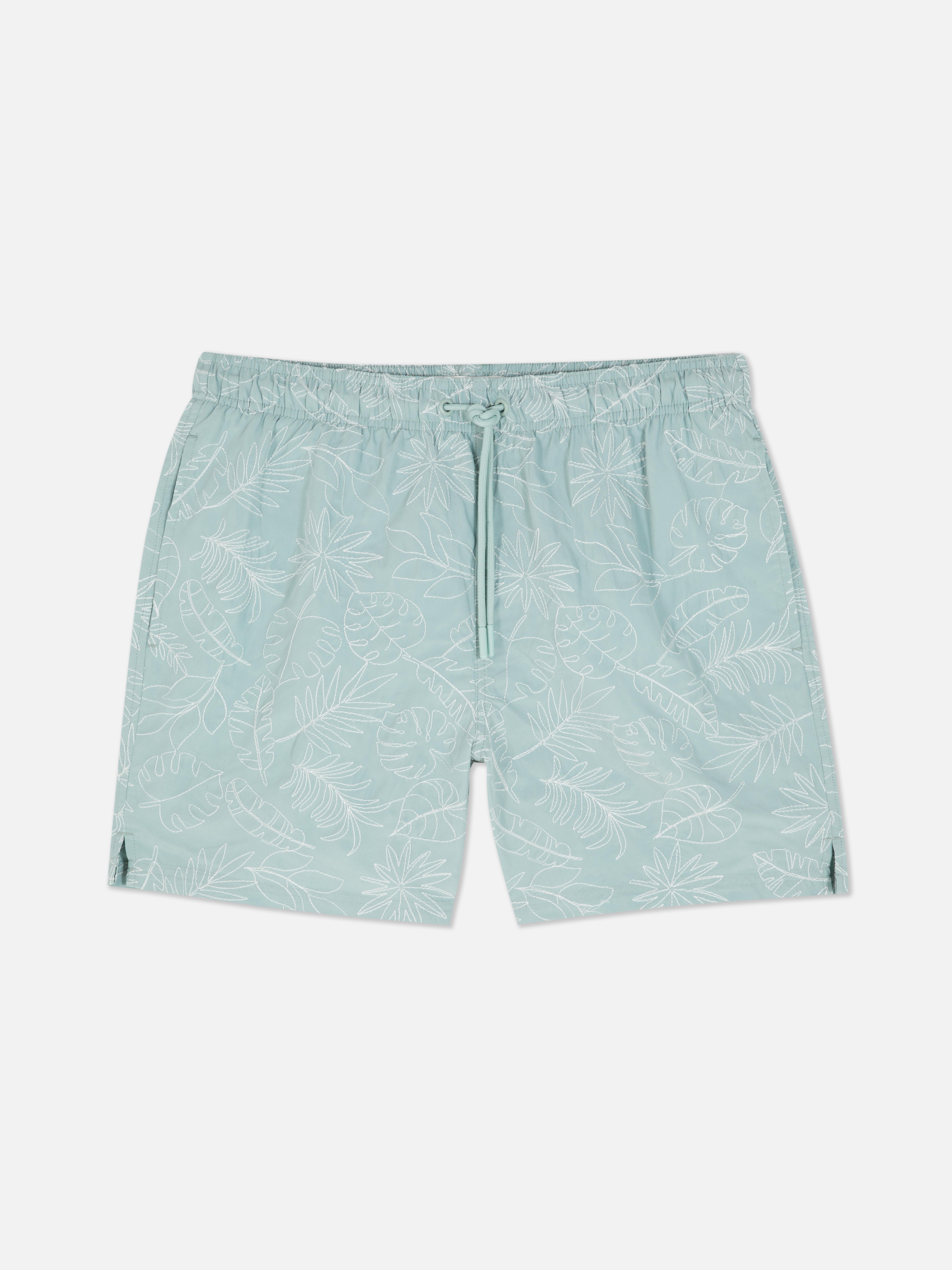 Boardshort met geborduurd bladmotief