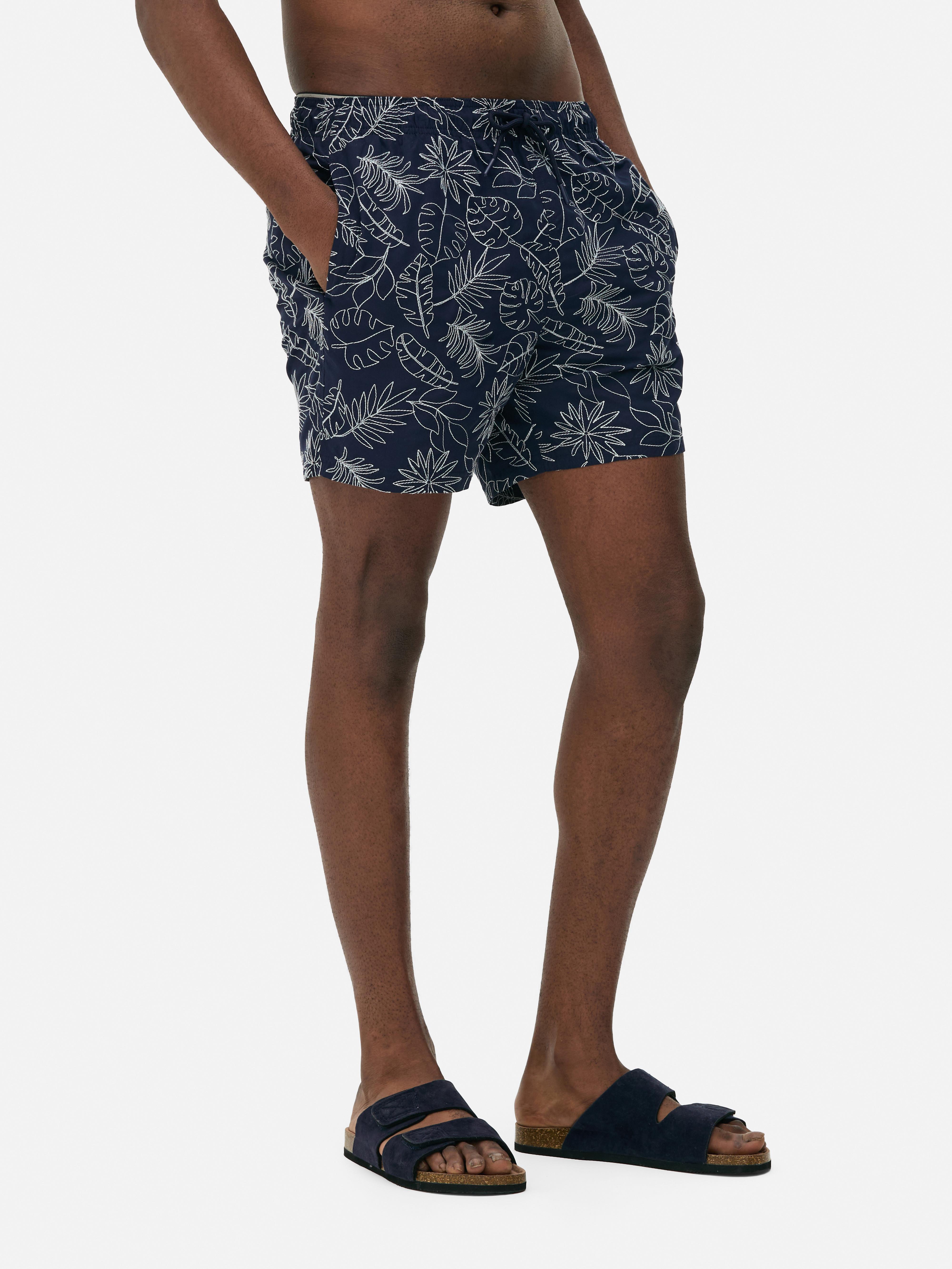 Boardshort met geborduurd bladmotief