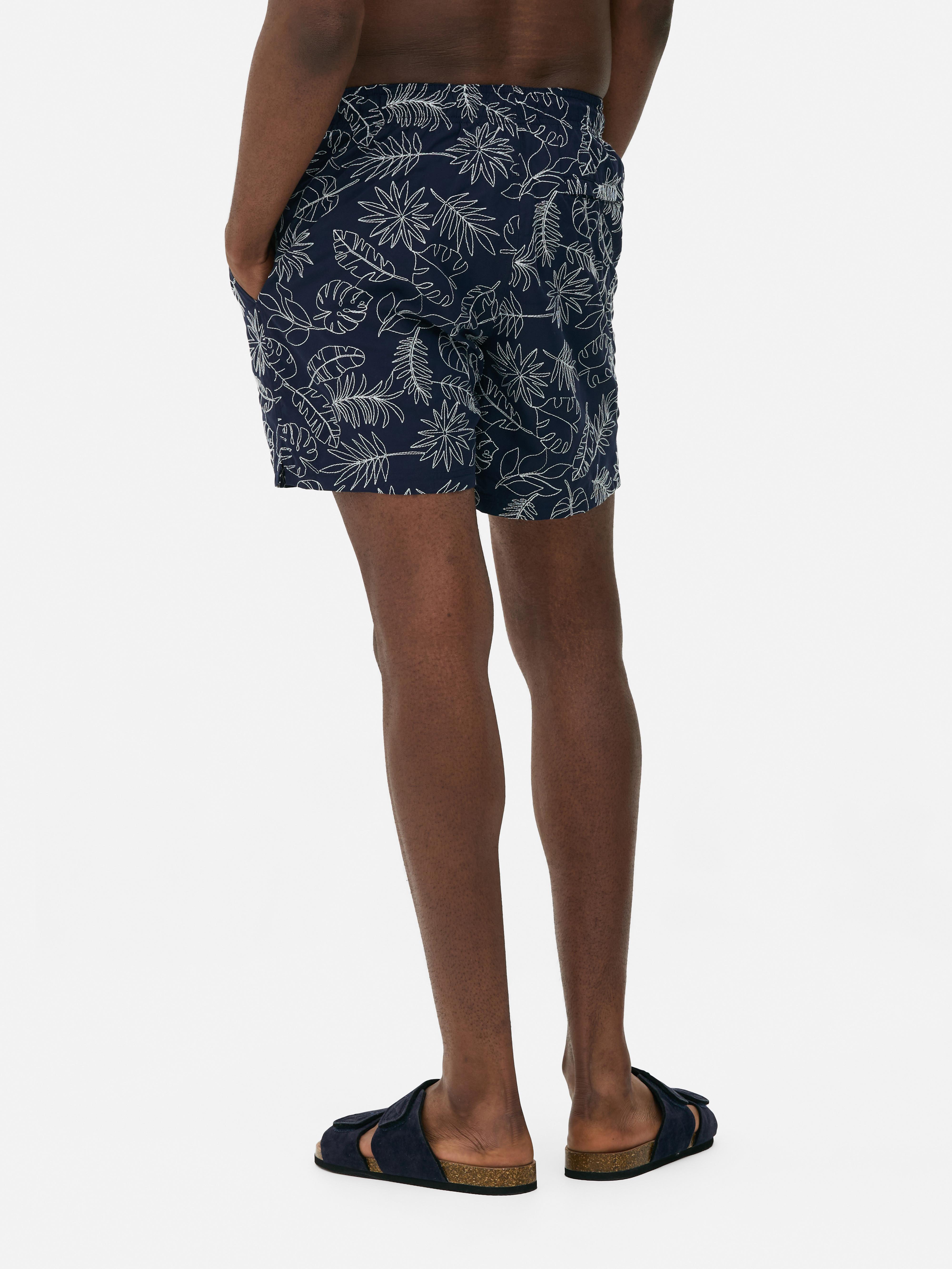 Boardshort met geborduurd bladmotief