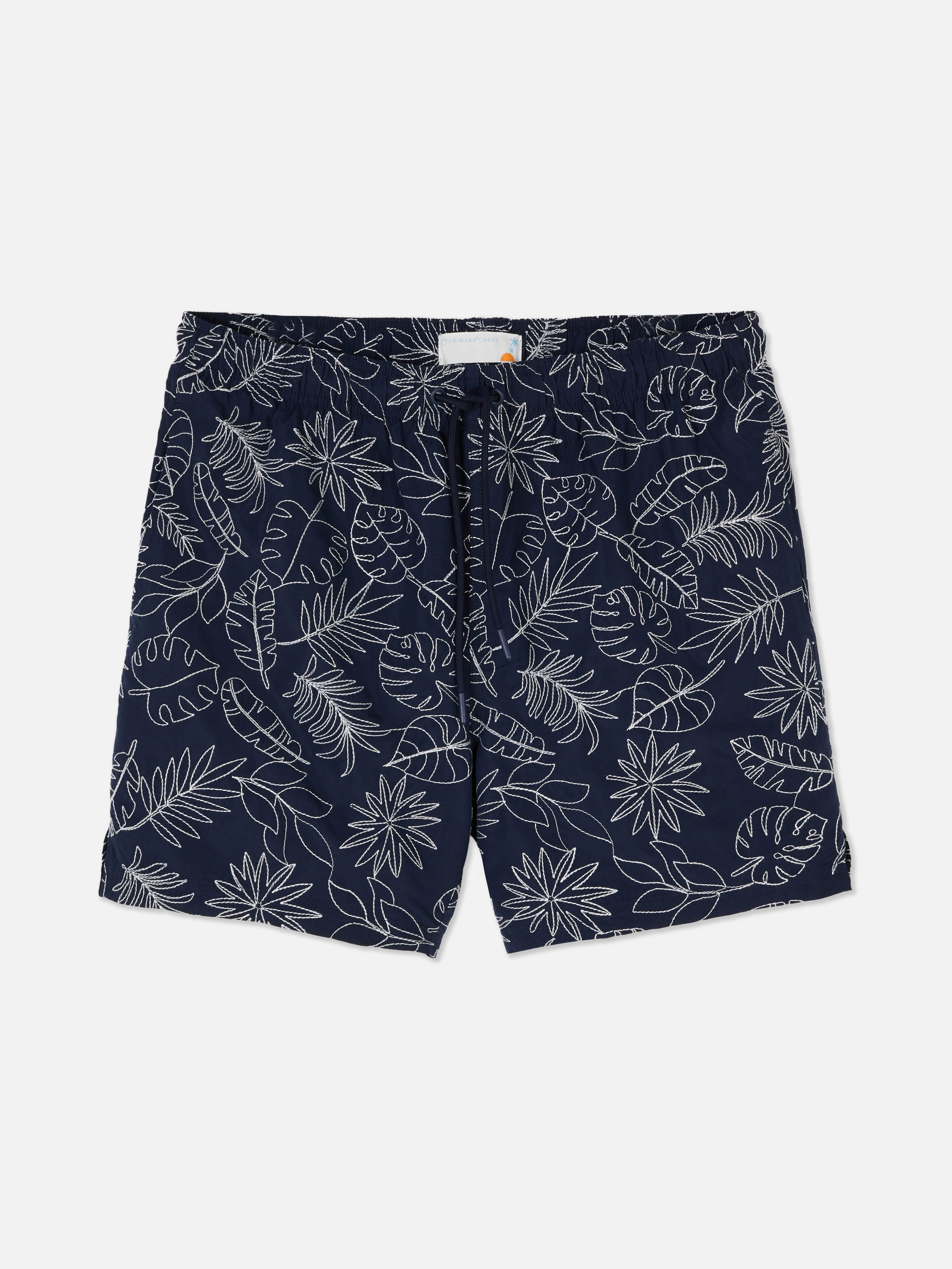 Boardshort met geborduurd bladmotief