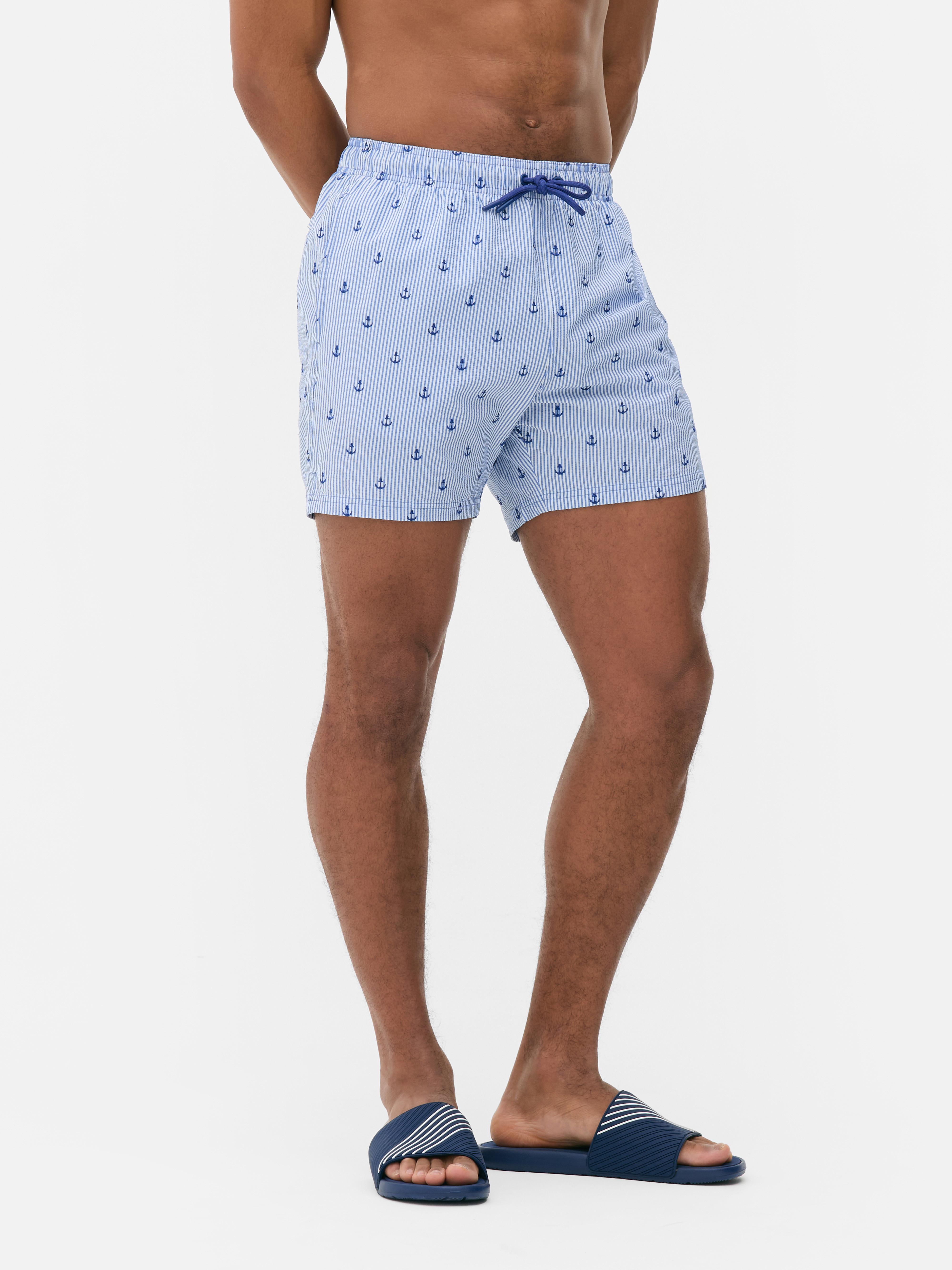 Bestickte Seersucker-Badeshorts