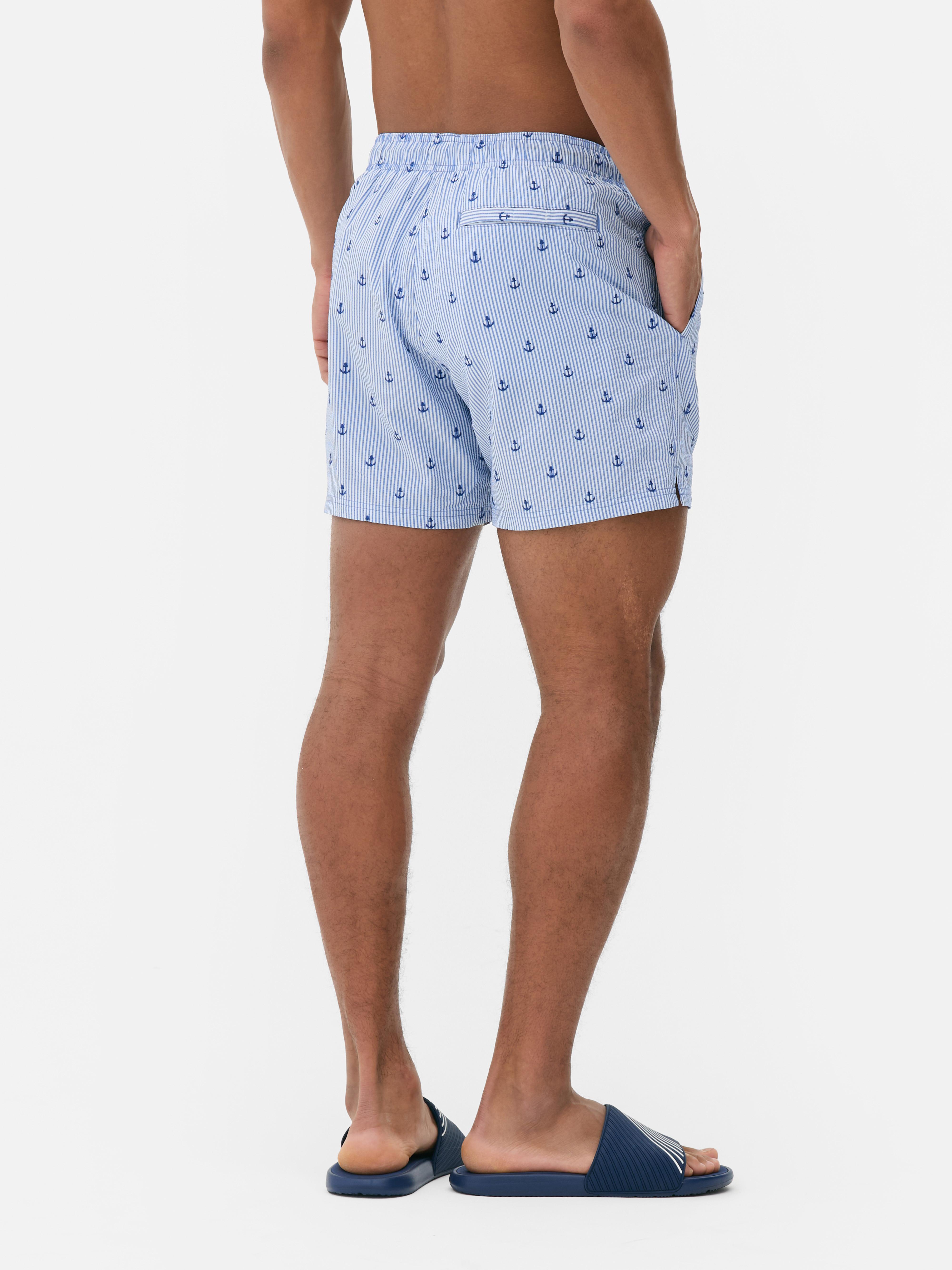 Bestickte Seersucker-Badeshorts