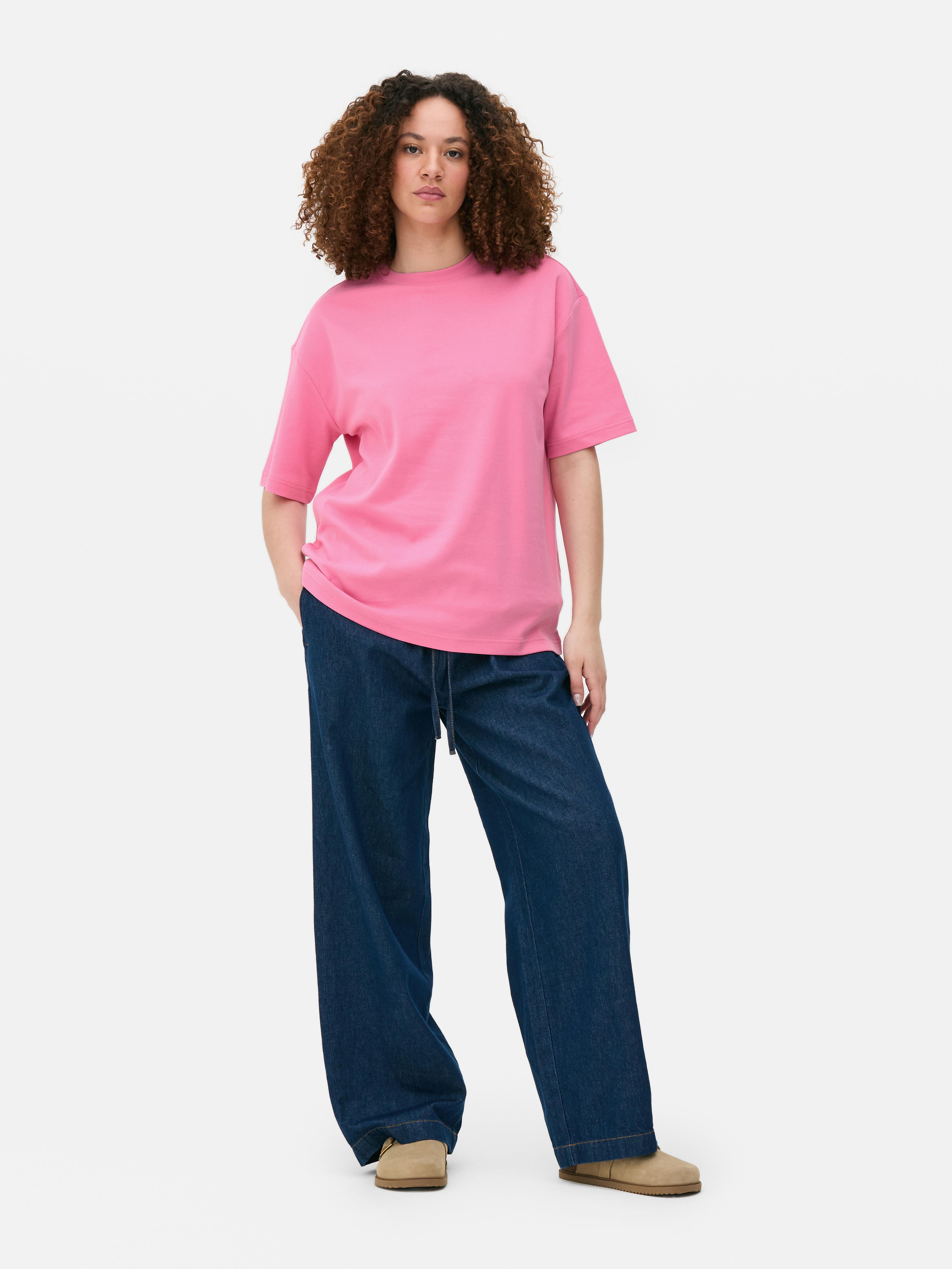 Bawełniany T-shirt o kroju oversize Różowy