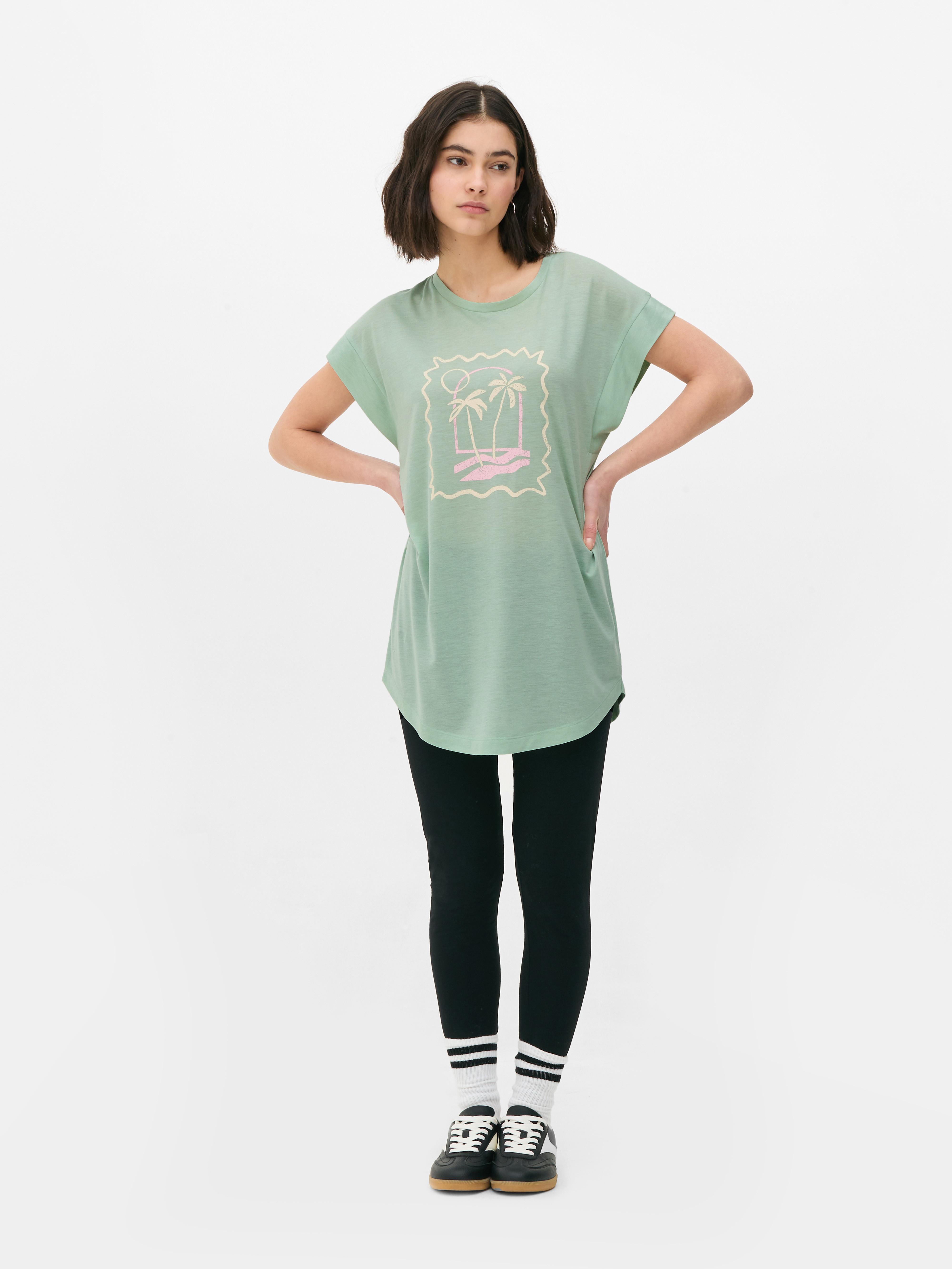 Lang T-shirt met hartontwerp Lichtgroen