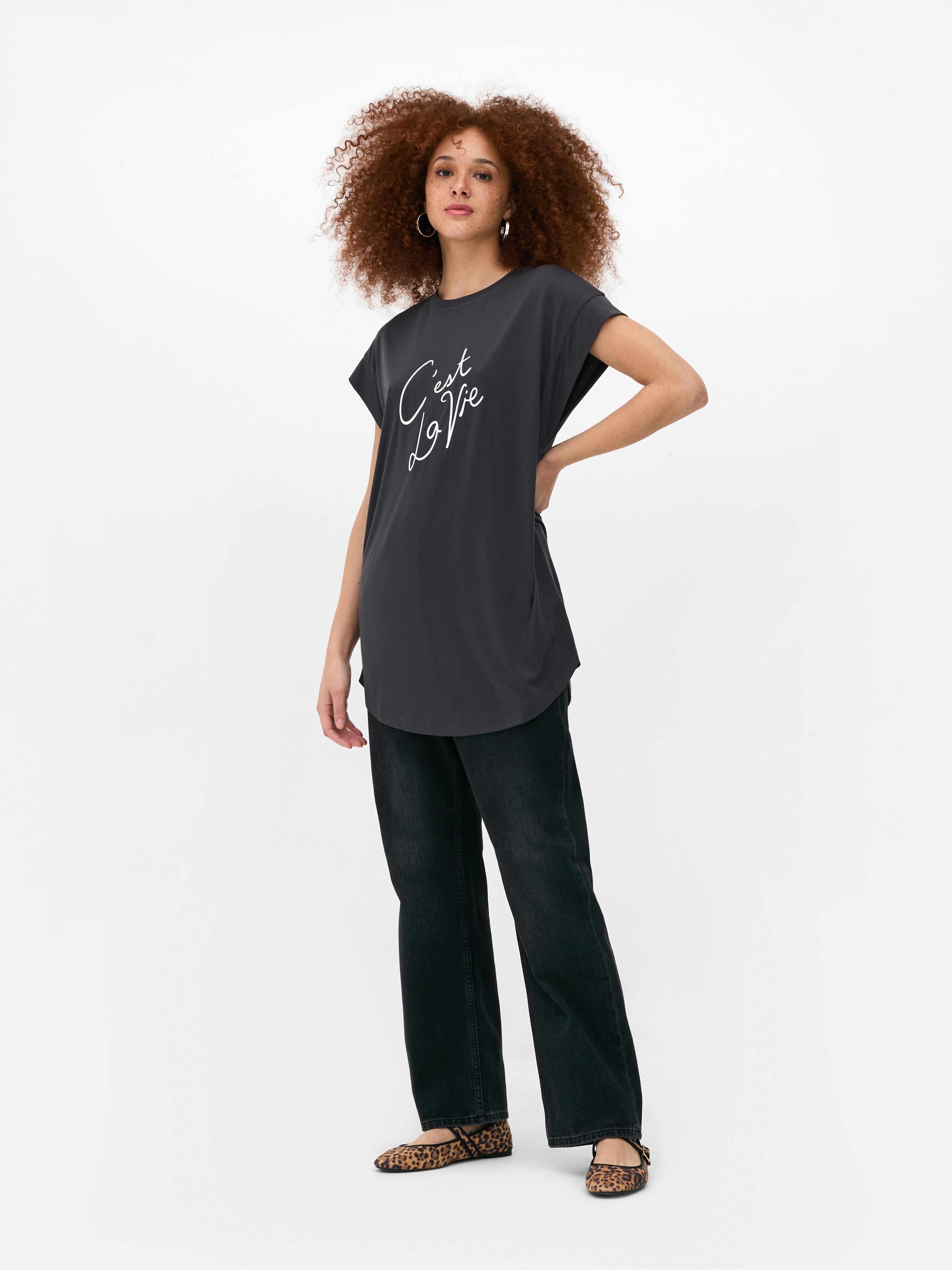 Lang T-shirt met hartontwerp Grijs
