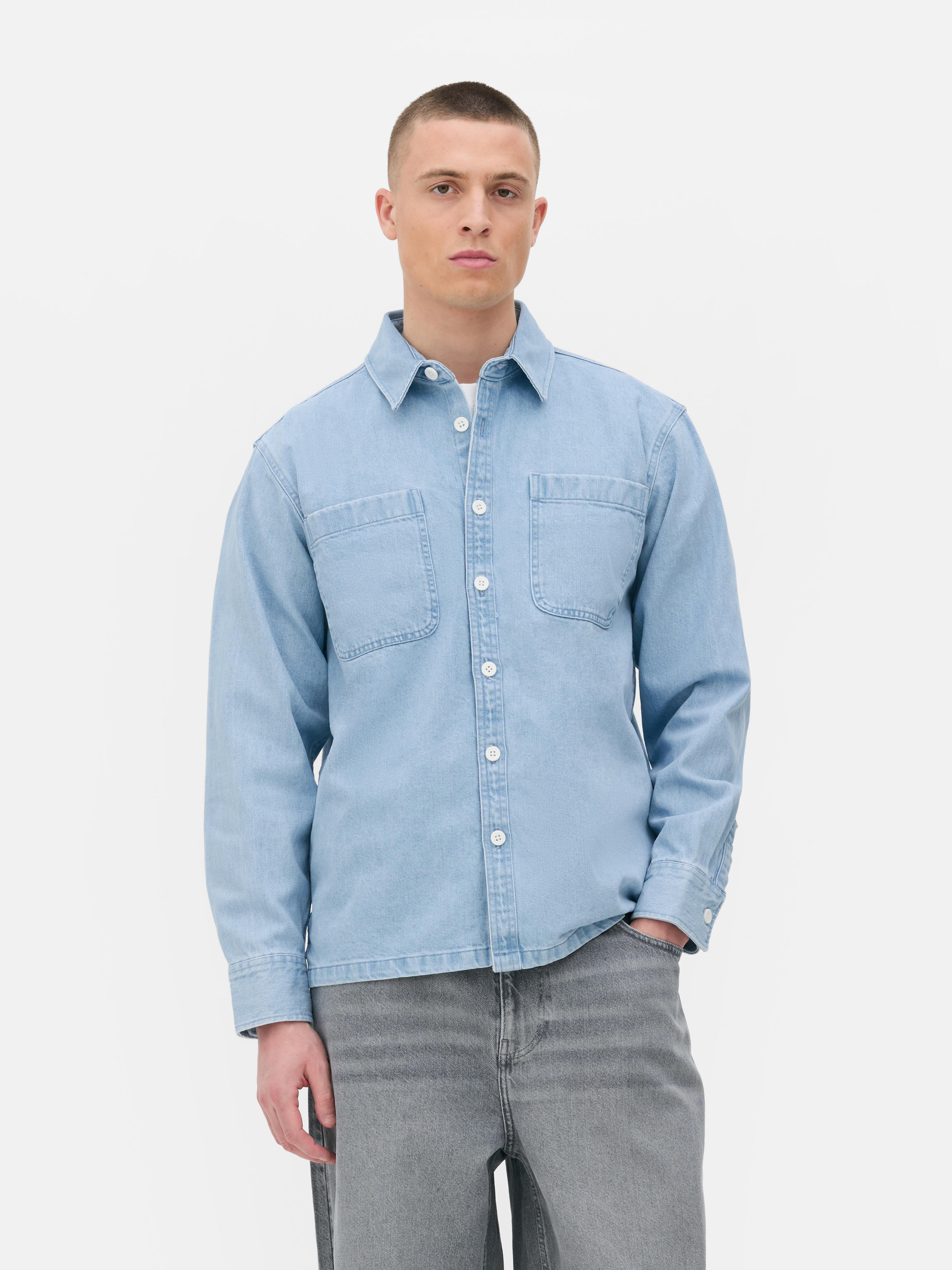 Overshirt in denim con bottoni Blu medio