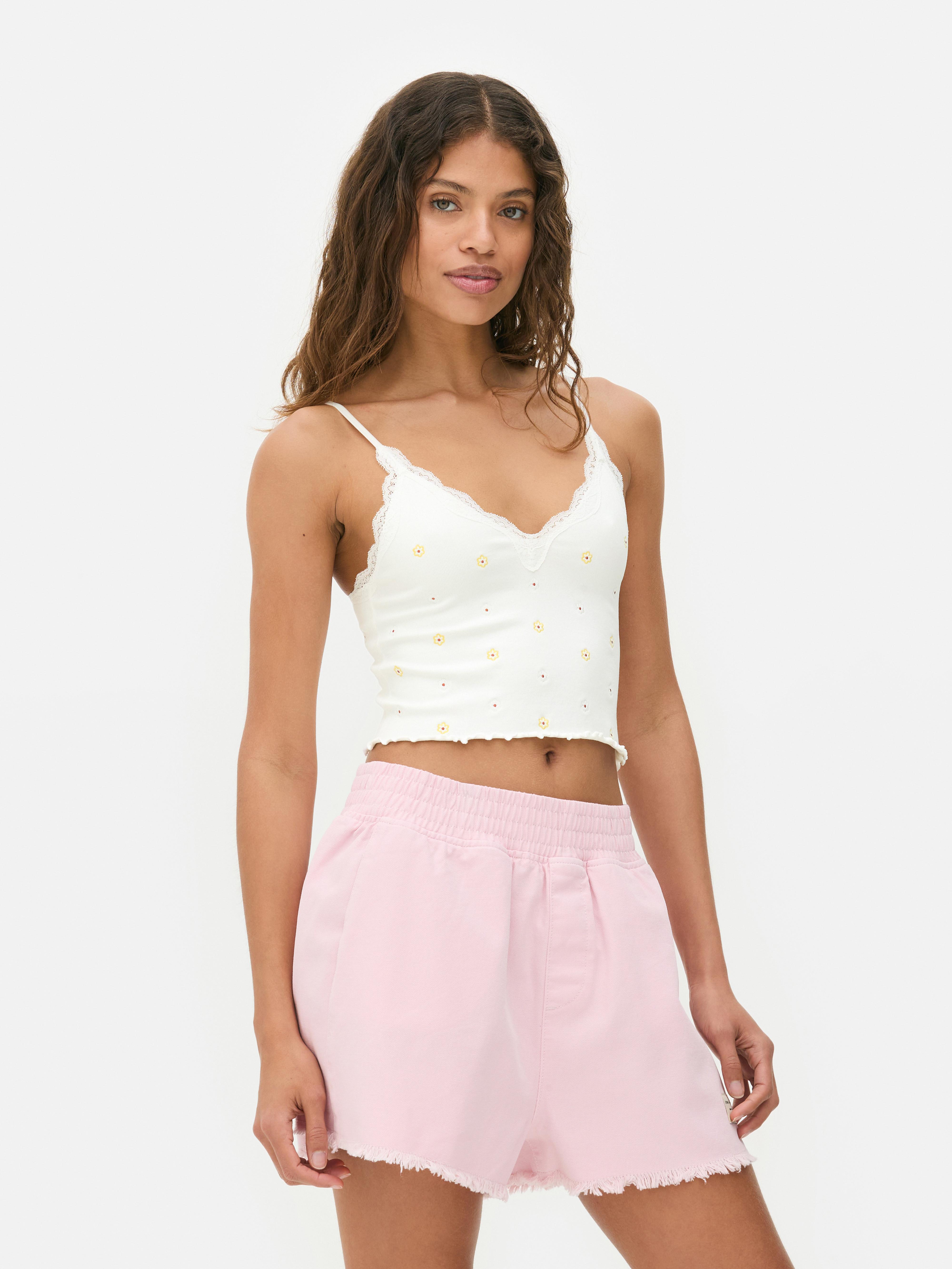Seamless Ribbed Lace Trim Cropped Cami