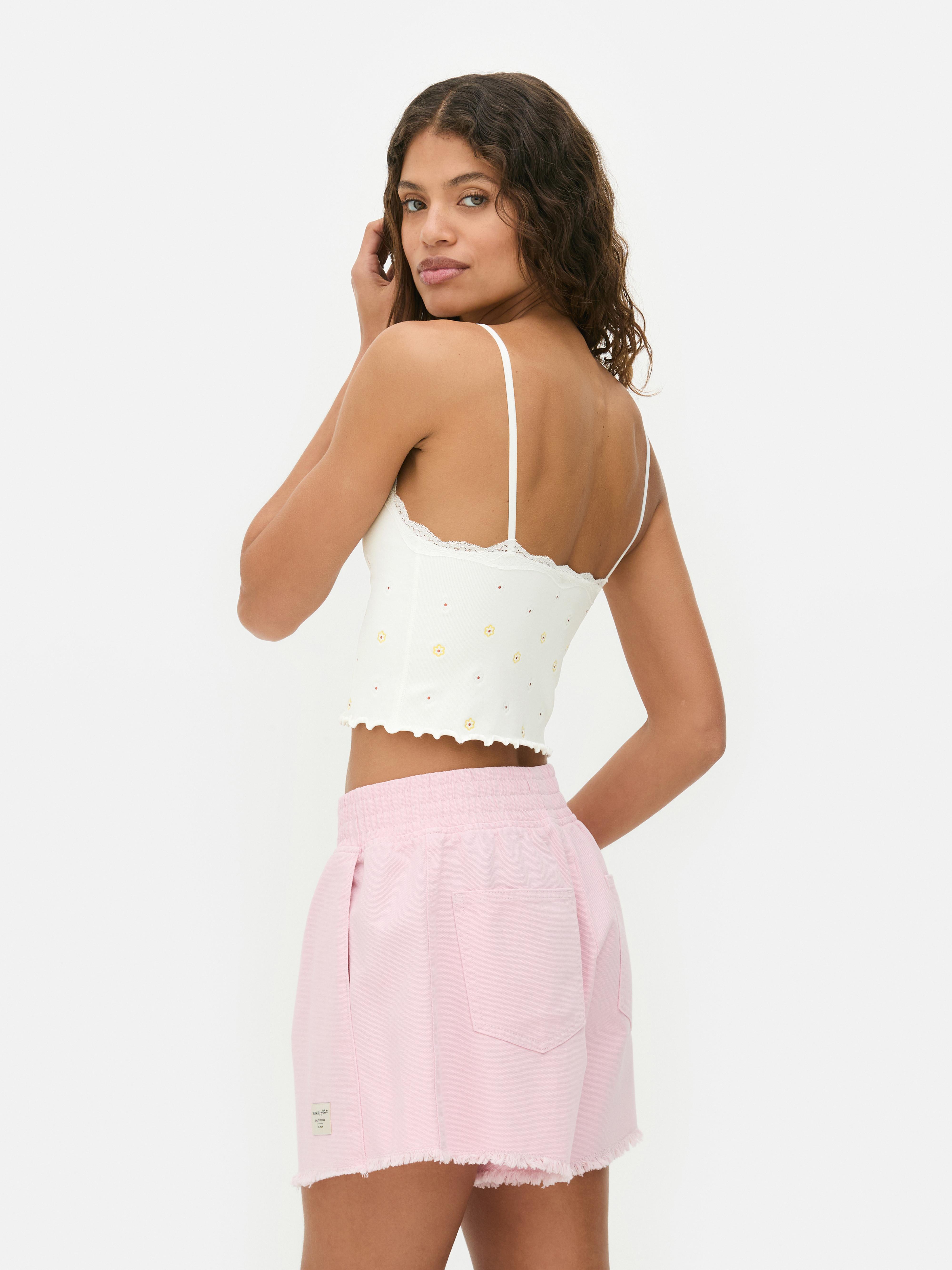 Seamless Ribbed Lace Trim Cropped Cami