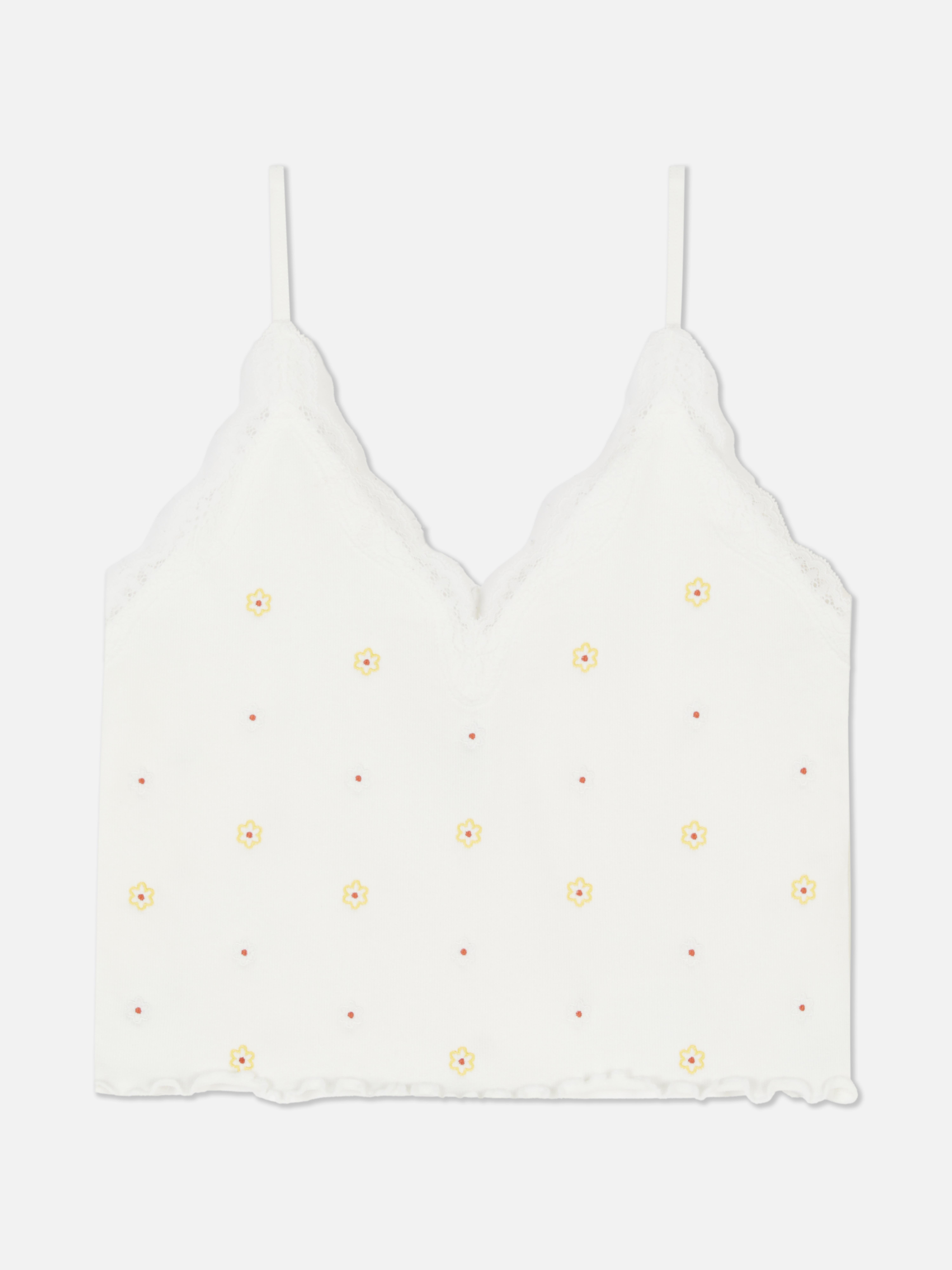 Seamless Ribbed Lace Trim Cropped Cami