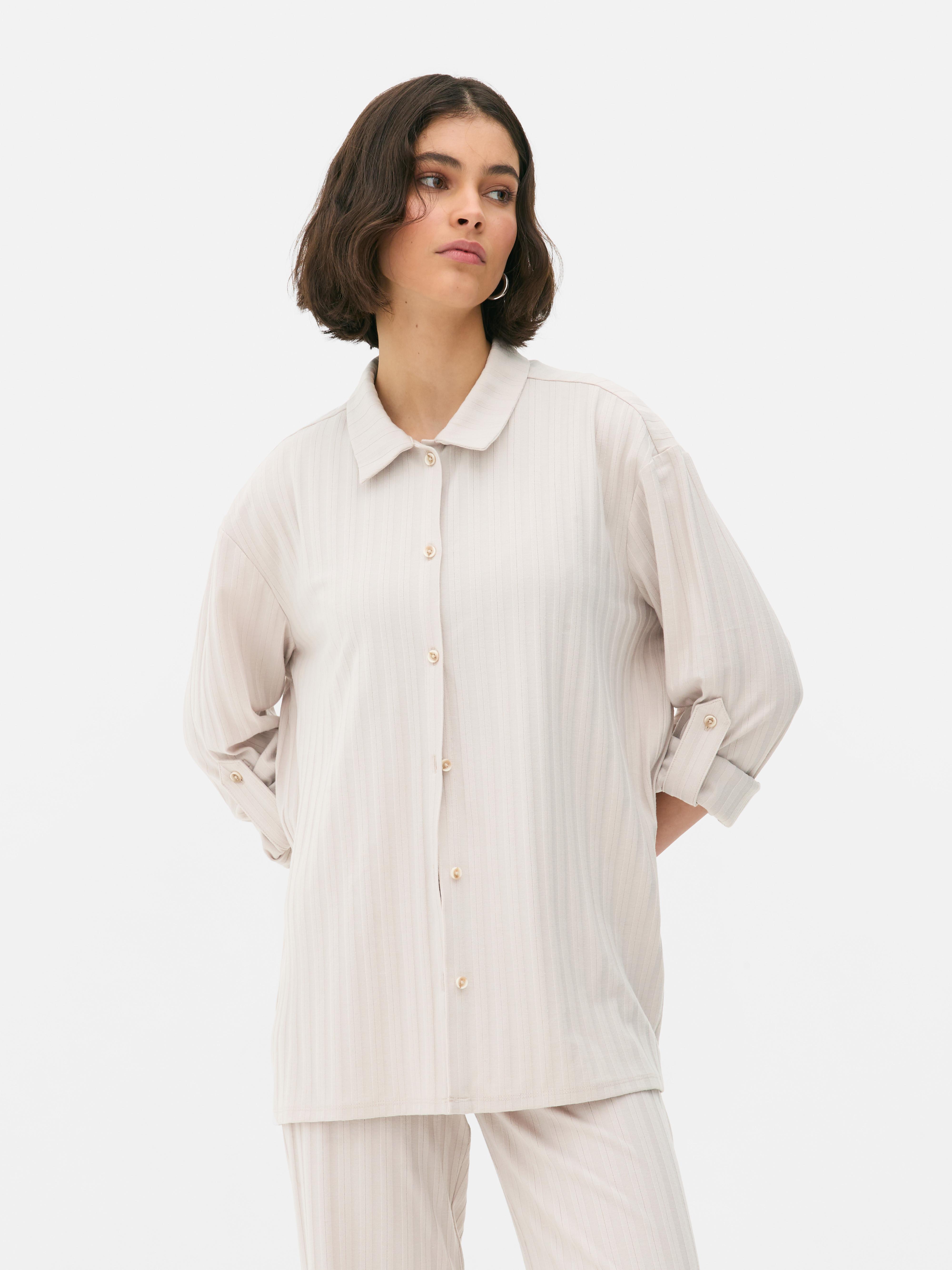Ribbed Oversized Button-Up Shirt
